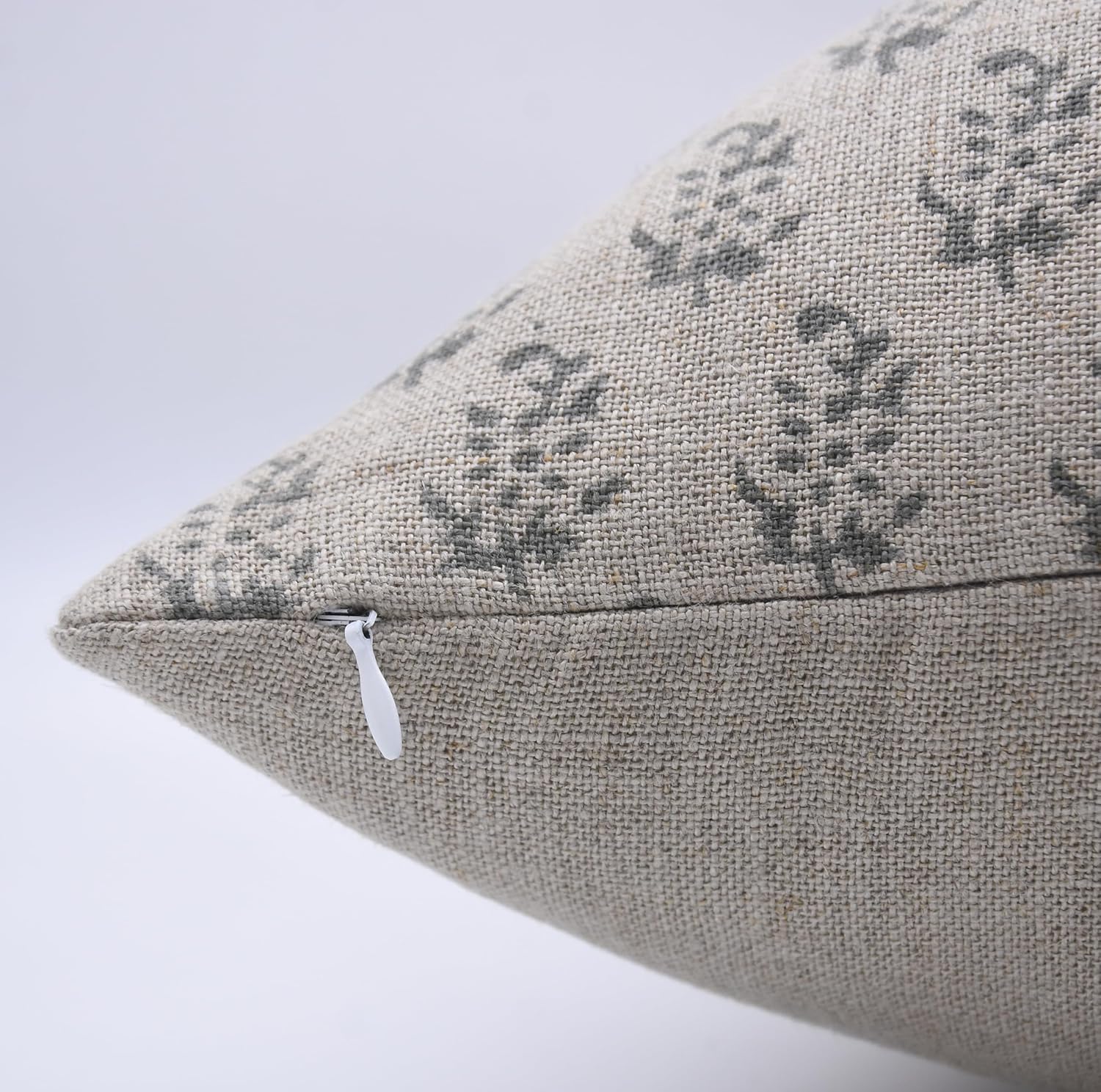 Decorative Handmade Block Print 22X22 Inch Thick Linen Throw Pillowcase Cushion Cover with Zipper for Sofa Couch and Bed, Fall Decoration, Home Décor, Farmhouse, Living Room, Patjhad, Grey
