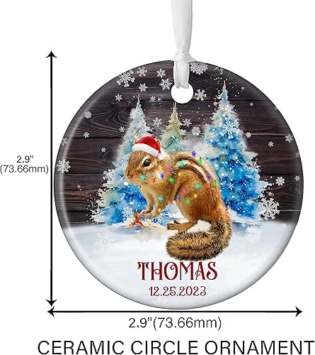 Miniatura 3 de Prezzy Regalos de ardilla, adornos de Navidad personalizados con nombre y fecha, adorno personalizado en forma de círculo, regalo de feliz Navidad