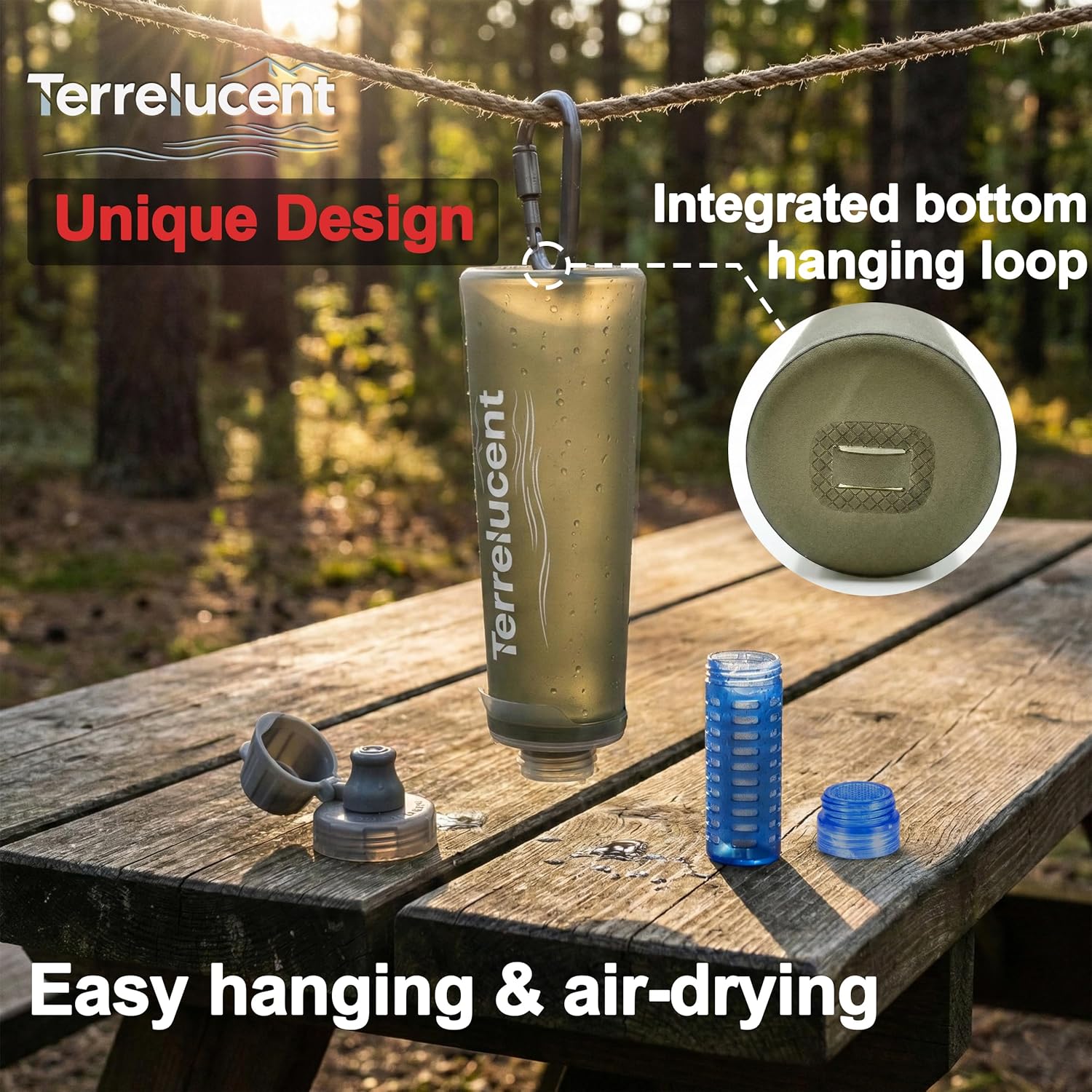 750ML Collapsible Water Bottle with Filter, Squeeze Filtered Water Bottle, BPA-Free, Dual Filtration, Ultralight Water Filter System for Hiking, Camping, Backpacking (Gray, 25.4 OZ)