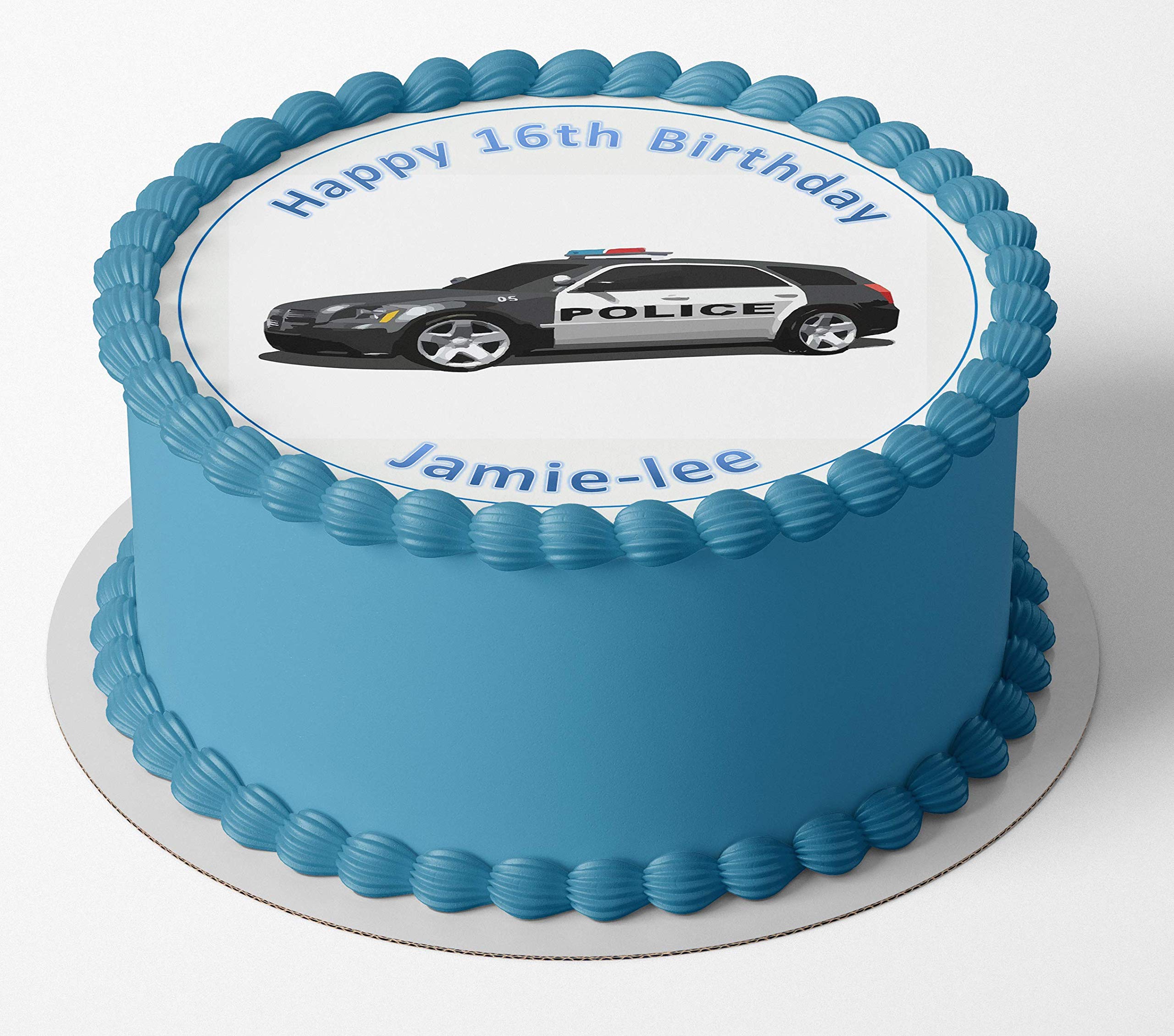 Police Round Circle Cake Edible Icing or Wafer Topper 7.5 inch Personalised (Icing)