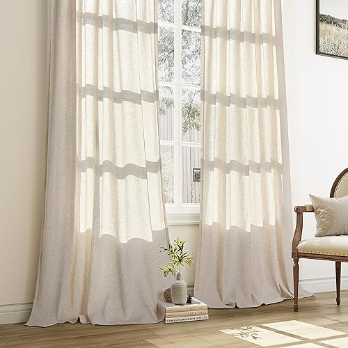 Miniatura 9 de Aersas Natural Pinch Pleated Linen Curtains 84 Inch Length 2 Panels for Living Room Bedroom Cream Semi Sheer Window Curtain Boho Neutral Back Tab