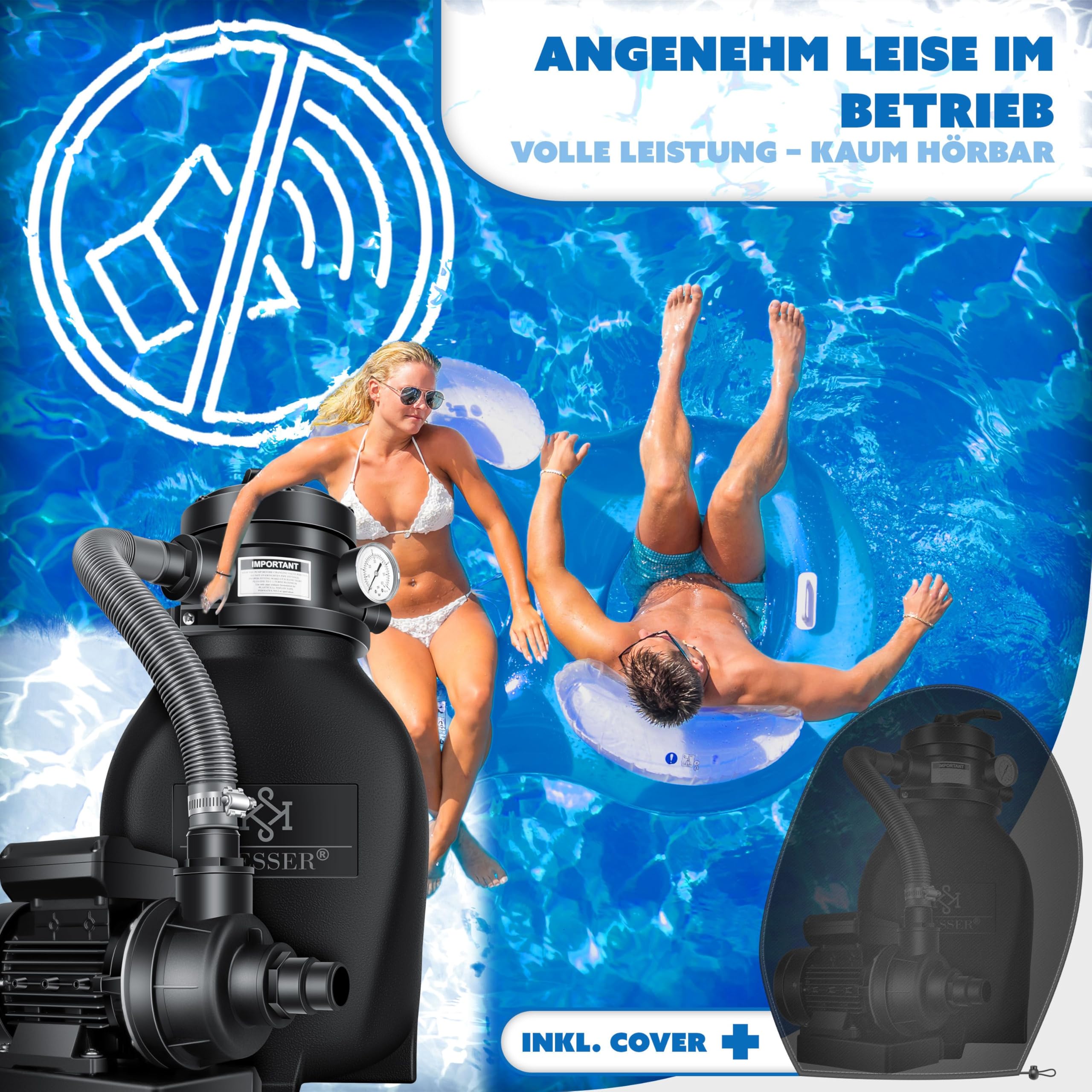 KESSER® Filtro a Sabbia - Sistema di filtraggio a Sabbia + 700 g di Sfere filtranti sostituiscono 25 kg di Sabbia filtrante per Piscine - Filtro per Piscine 10 mġ/h - Sistema filtrante
