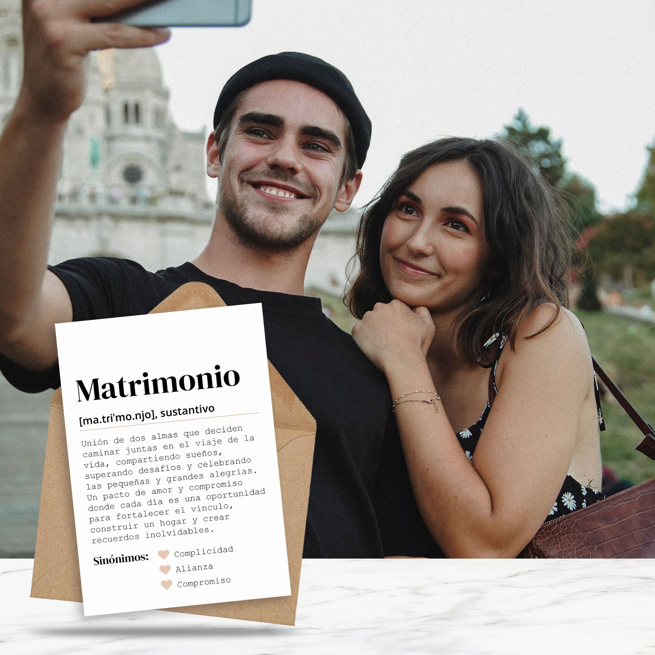 CONTRAXT Tarjeta felicitacion boda. Detalles tarjeta postal regalos de boda o matrimonio para los novios recien casados con sobre