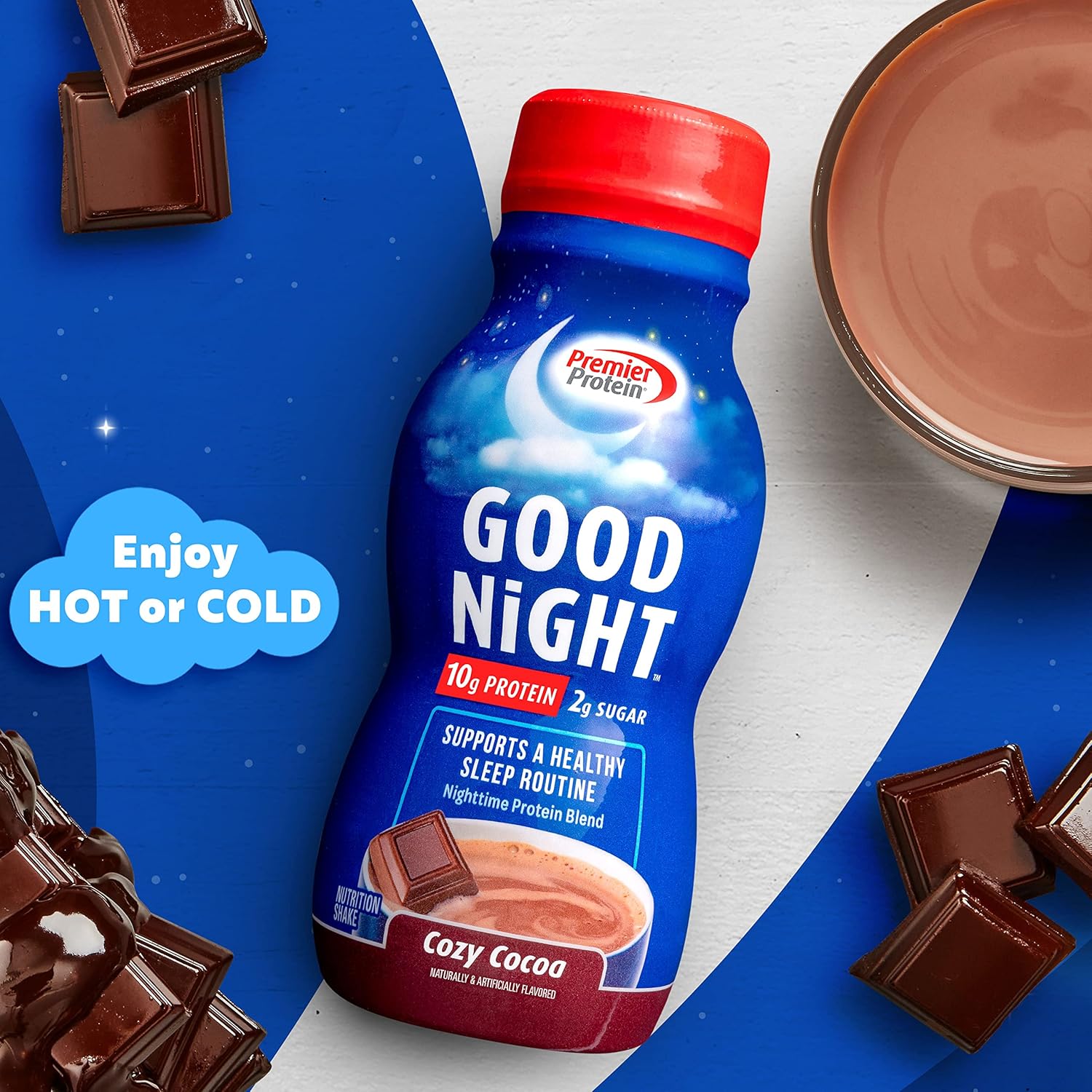 Premier Protein Good Night Protein Shake, Cozy Cocoa, 10g Protein, 2g Sugar, 12 Vitamins & Minerals, Nighttime Protein Blend, Magnesium, Zinc, 8.75 fl oz, 12 Pack : Health & Household