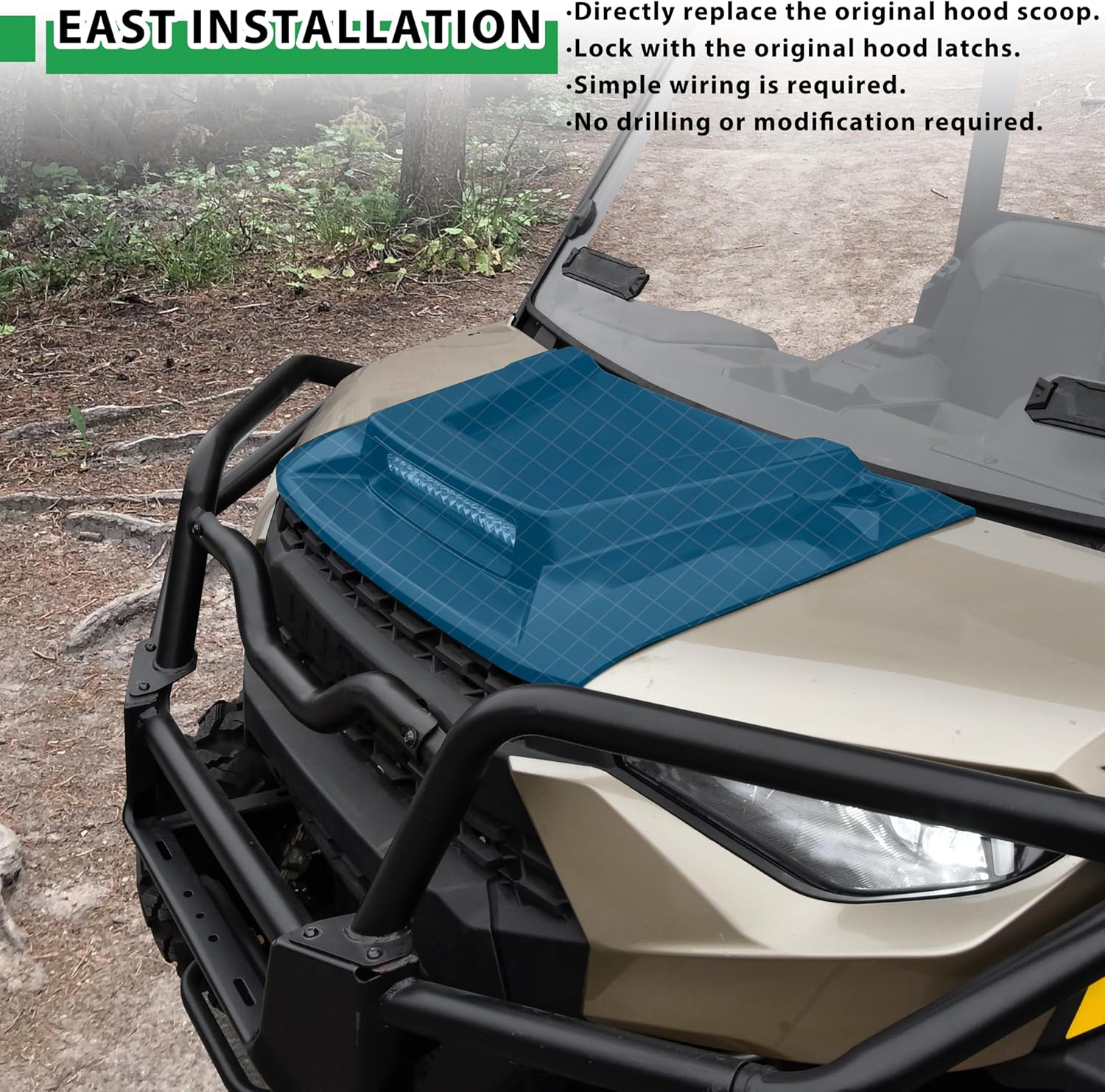 Hood Scoop with Spotlight for Polaris Ranger XP 1000/ Crew XP 1000 2018+, Front Sport Hood Cover with Auxiliary Light for Polaris Ranger XP 1000 / Ranger 1000 XP Crew 2018-2024 Accessories