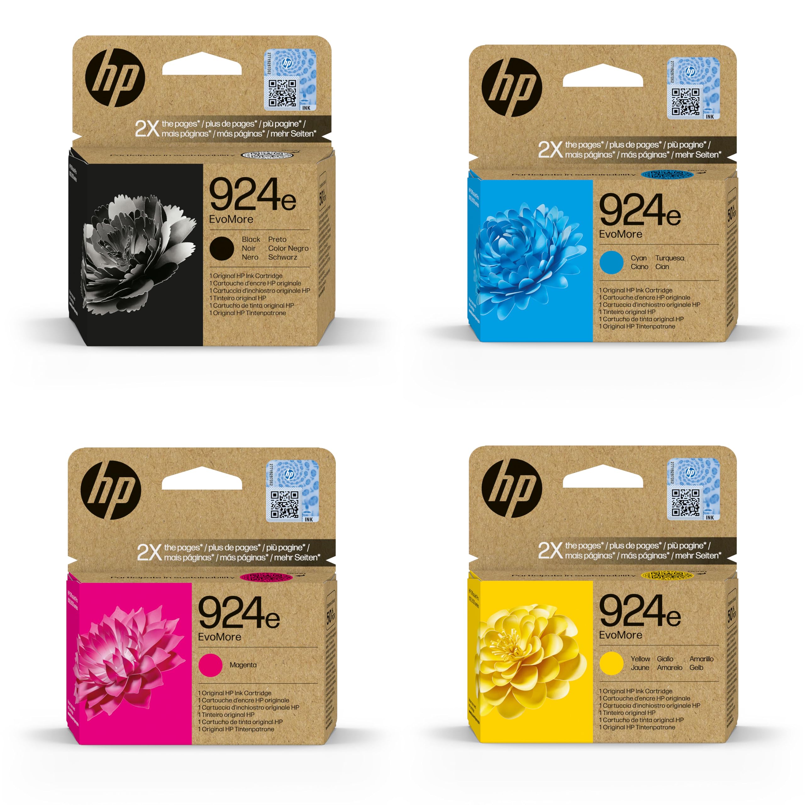 HP 924e (XL) EvoMore wkłady atramentowe do drukarek, czarny/cyjan/magenta/żółty, 4-pak, kompatybilne z OfficeJet Pro 8134e 8122e 8124e 8135e 8125e 8132e