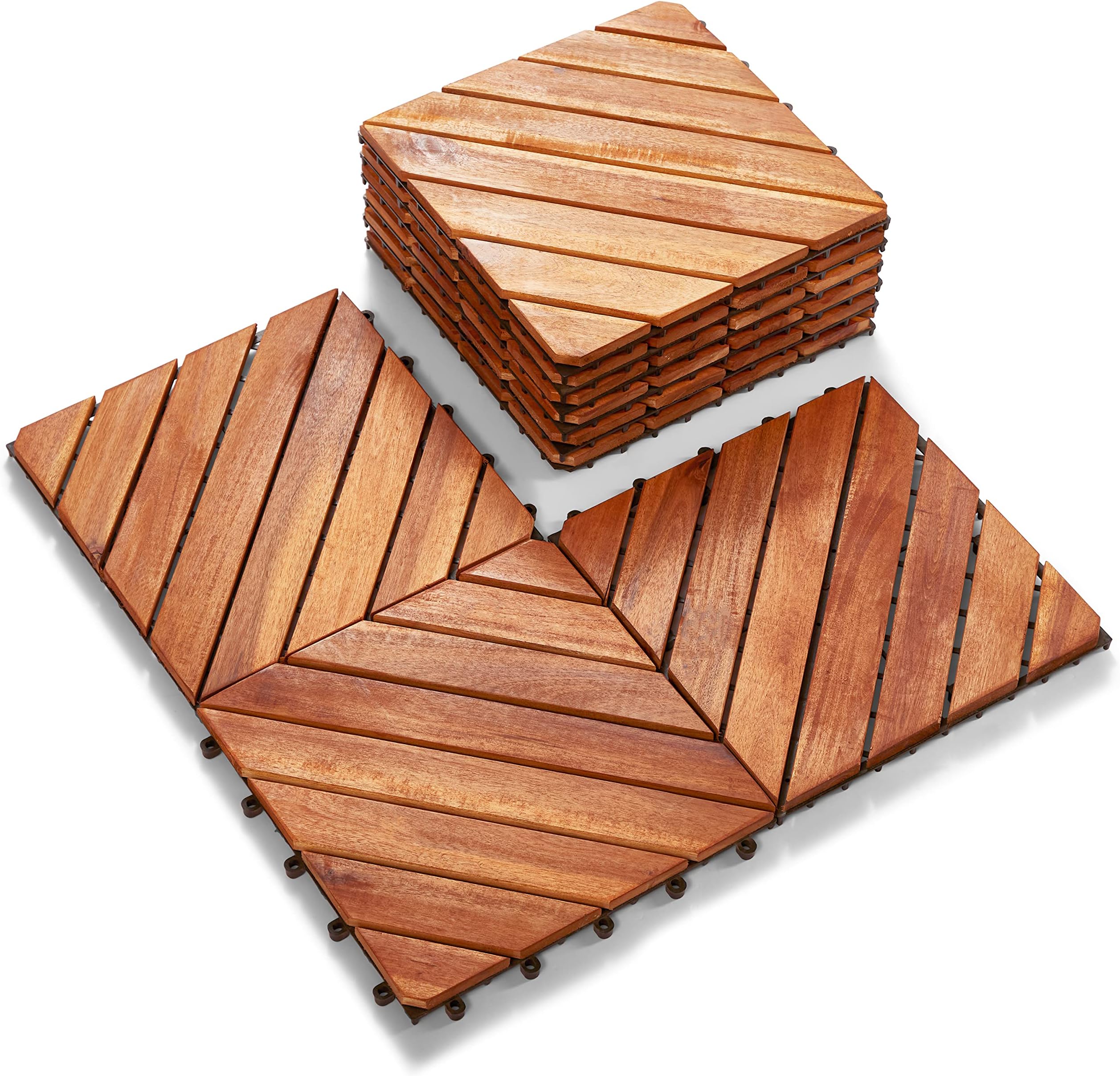 Interlocking Deck Tile (Pack of 10, 12"x12") Acacia Hardwood Deck Tile, Interlocking Patio Tile in Solid Acacia Wooden Oiled Finish Waterproof all Weather Perfect for Indoor Outdoor(Golden Teak Color)