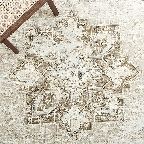 Miniatura 6 de SAFAVIEH Alfombra lavable Tucson Collection - 5 x 8 pies, salvia y marfil, antideslizante, ideal para zonas de alto tráfico en sala de estar,