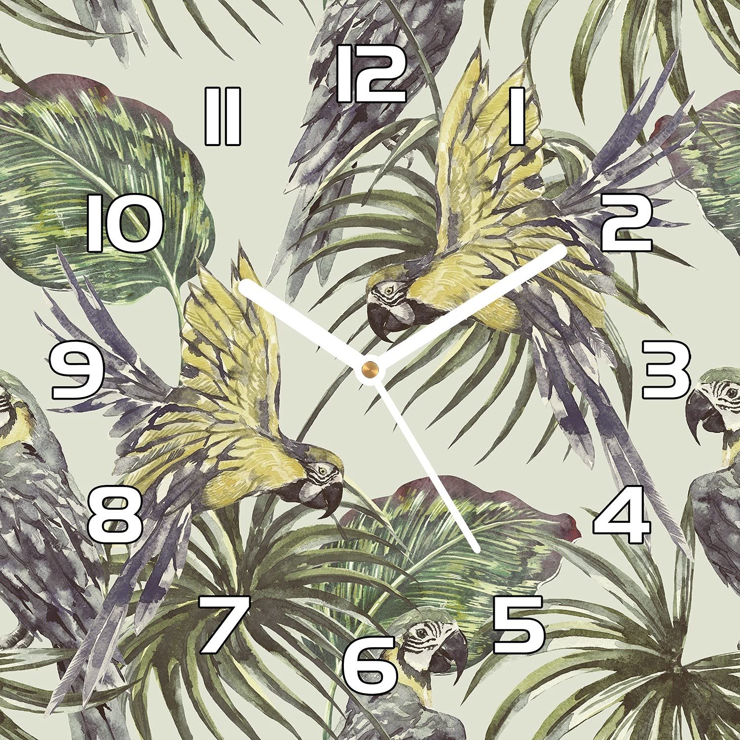 Horloge en verre pour cuisine et salon lisible avec aiguilles blanches
