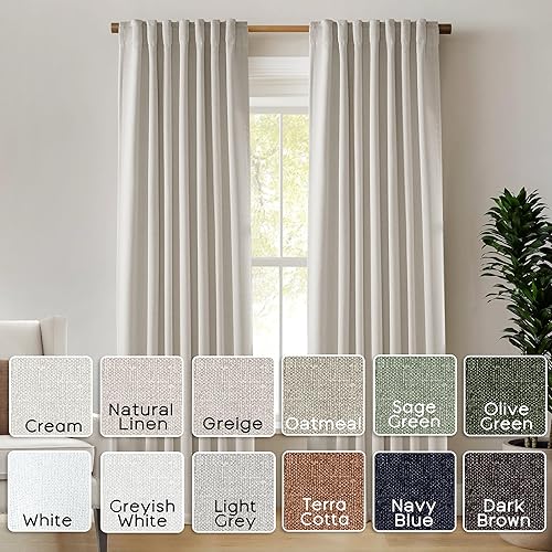 Miniatura 5 de Cortinas opacas de lino beige de 84 pulgadas de largo, cortinas de tela natural para sala de estar, dormitorio, cortinas opacas 100% de bloqueo de