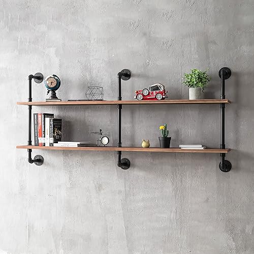 Miniatura 4 de Estantes Flotantes para Pared, Estantes para Cuarto de Lavandería, Estantería Industrial de Tubo, Estante de Madera Real, 152 cm, Estantes de Pared