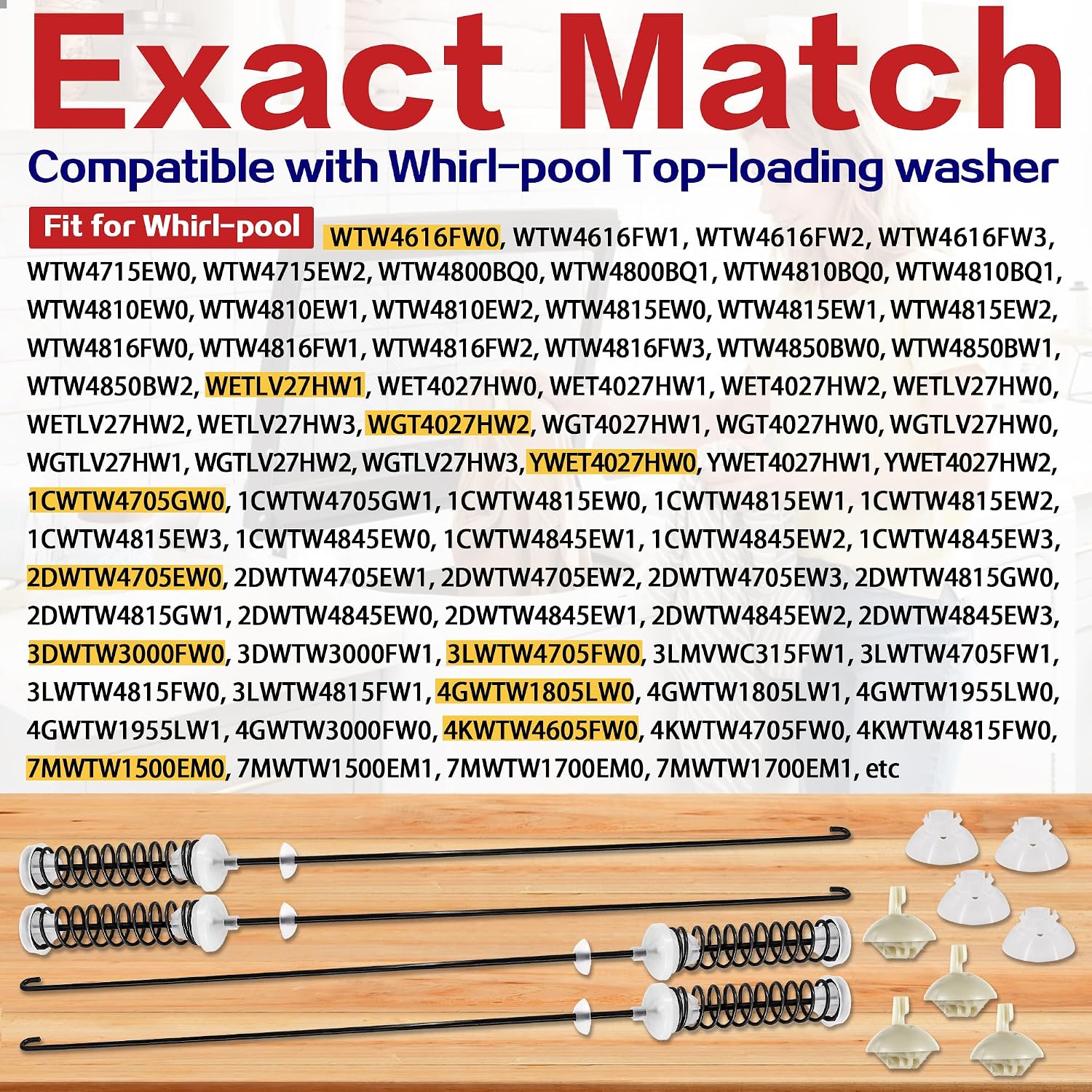 NTW4651BQ1 NTW4655EW1 NTW4705EW1 NTW4601BQ1 Washer Suspension Rod, 25.6 inch Fit for Ama-na Whirl-pool May-tag Ken-more NTW4516FW2 NTW4516FW3 NTW4605EW1 NTW4611BQ1 NTW4635EW0 NTW4651BQ1 NTW4655EW0