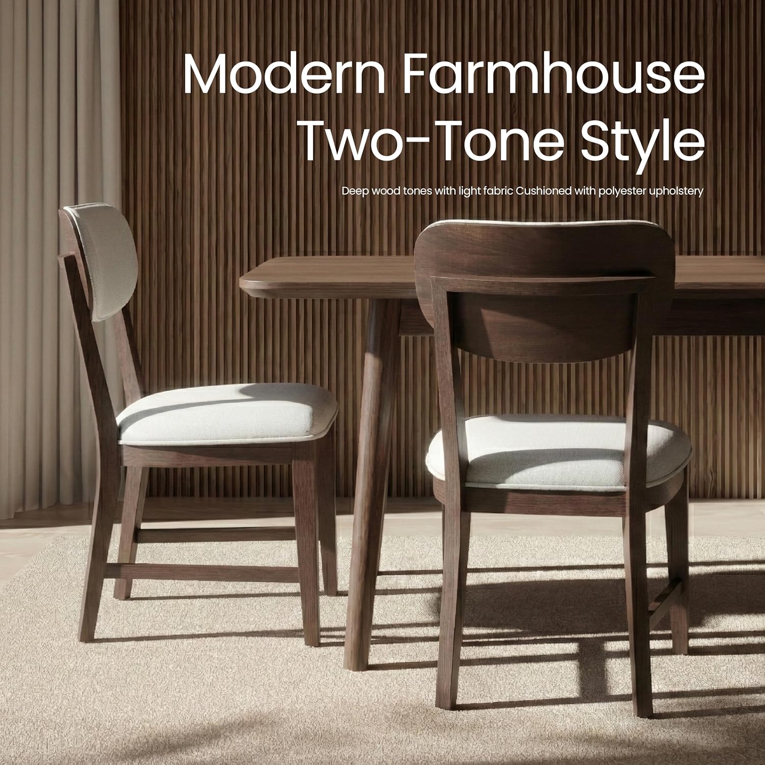 COLAMY PURA Solid Wood Dining Chair Set of 2 with Fabric Upholstered Seat and Backrest, Modern Farmhouse Kitchen Chair, Wooden Chair with Padded Cushion, Brown - Image 6