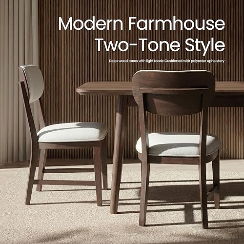 Miniatura 6 de COLAMY Juego de 2 sillas de comedor de madera maciza con asiento y respaldo tapizados de tela, silla de cocina moderna de granja, silla de madera de