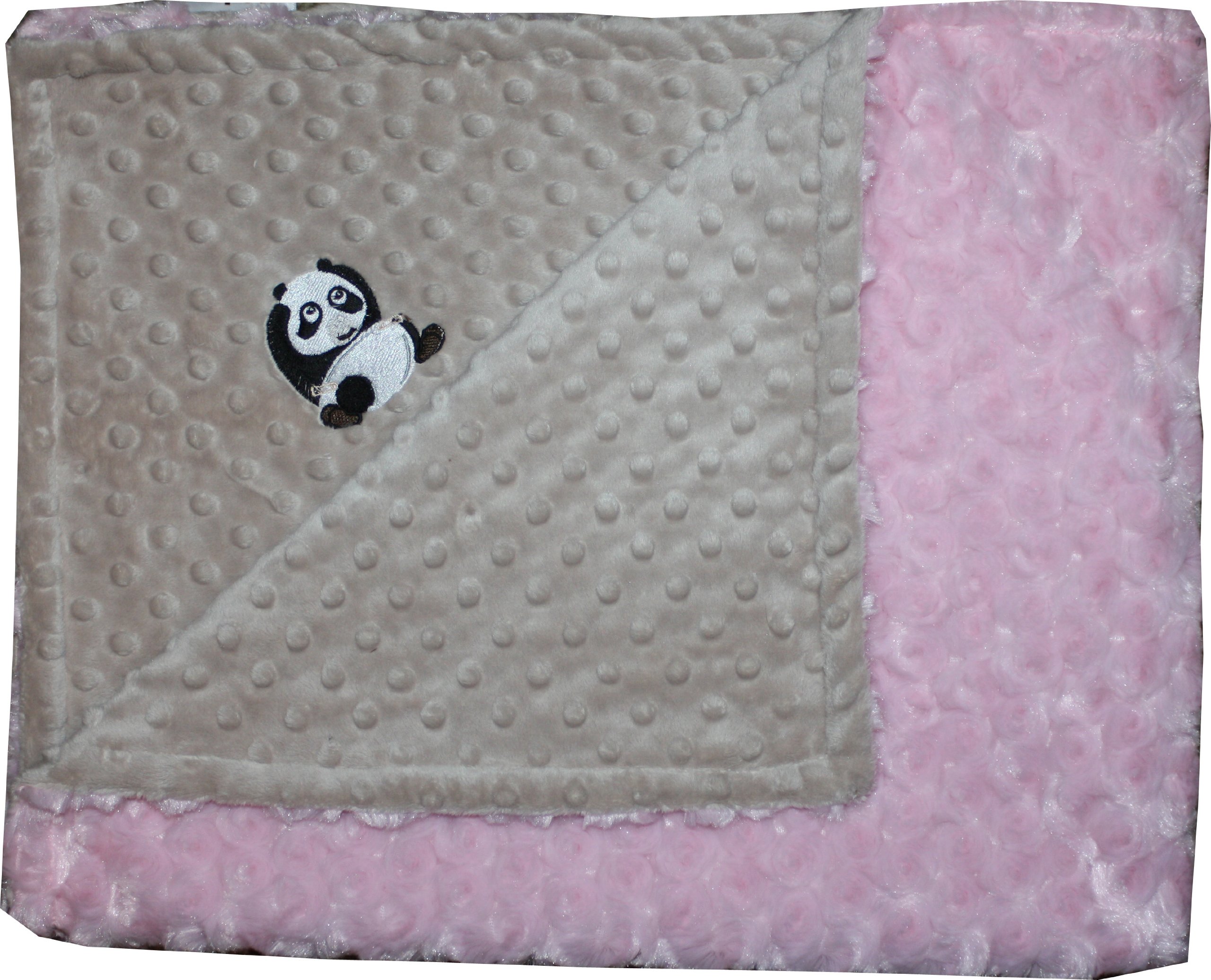 Lil' Cub Hub Minky Blanket, Mocha Dot/Pink Rosebud, Panda