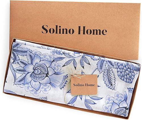 Miniatura 4 de Solino Home Chintz Camino de mesa de lino azul de 14 x 90 pulgadas, camino de mesa impreso de lino 100% puro para primavera, Pascua, cocina, sala de