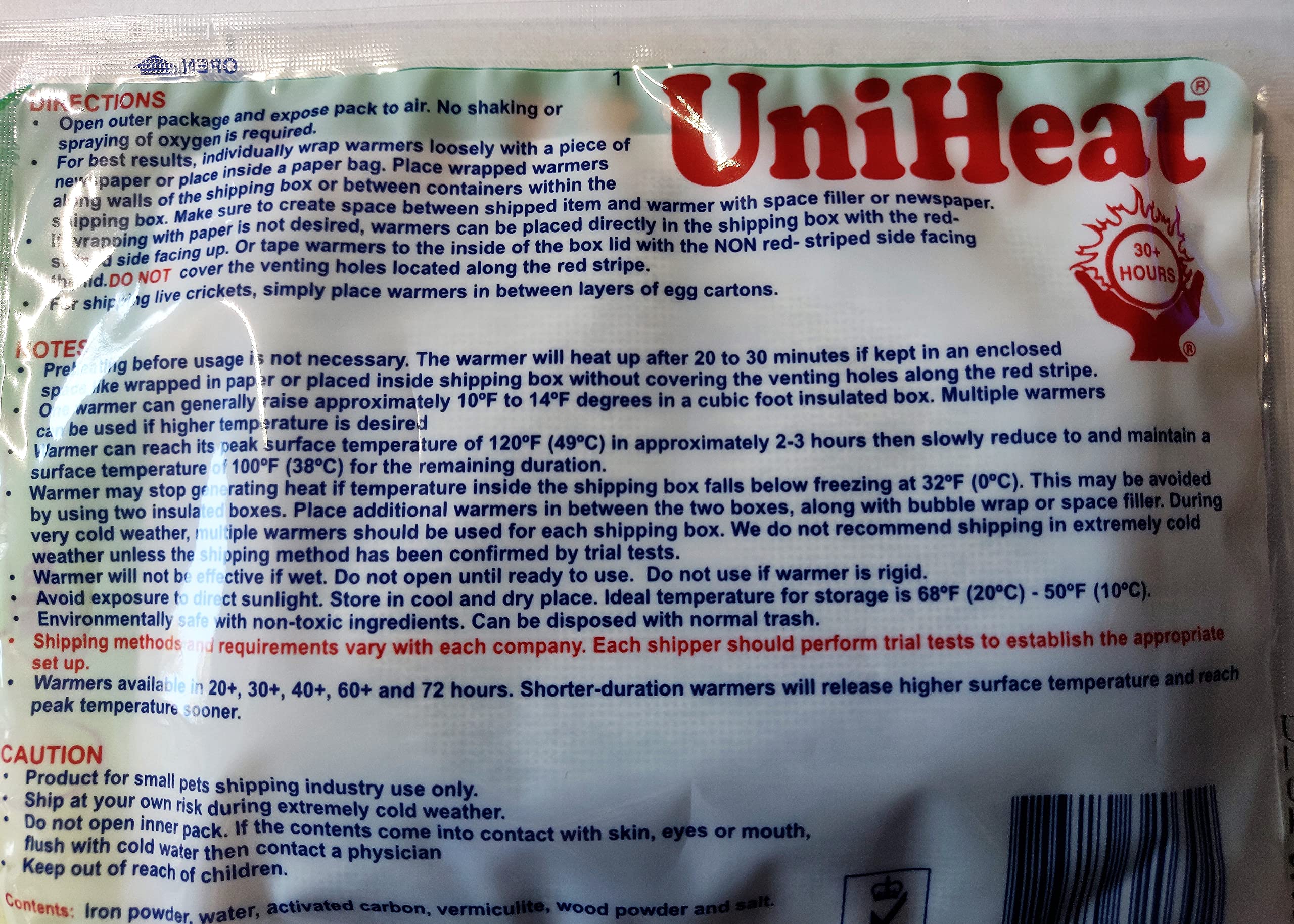 Uniheat Podgrzewacze wysyłkowe, odliczanie: cztery 40 godzin, trzy 30 godzin i dwa 20-godzinne pakiety grzewcze - łącznie 9 paczek