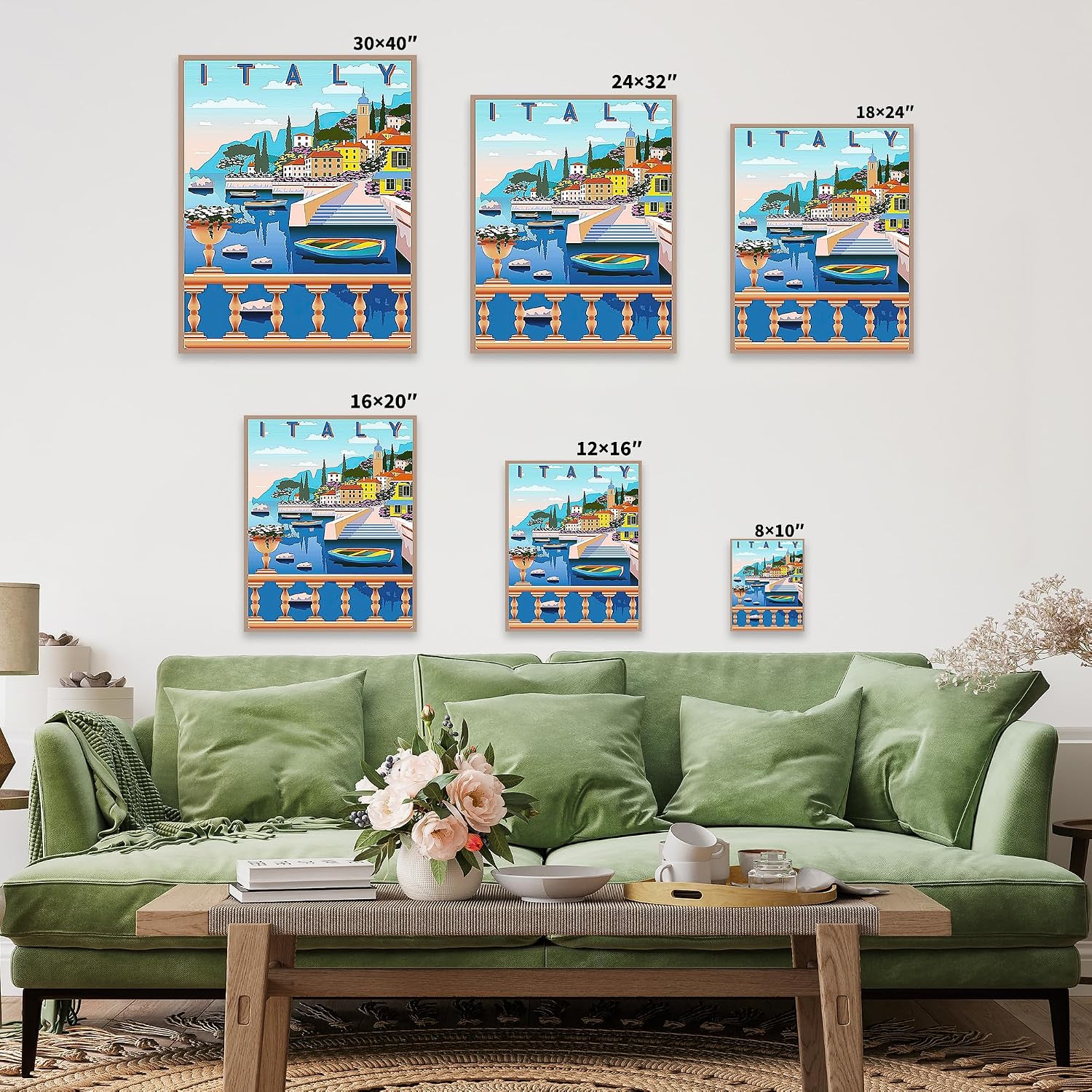 Poster Master Travel Canvas - Retro Tourism Print - Amalfi Coast, Italy, Colorful, Boats, Villas, Vacation - Gift for Artist, Friend - Wall Decor for Bedroom, Office - 8x10 STRETCHED Canvas