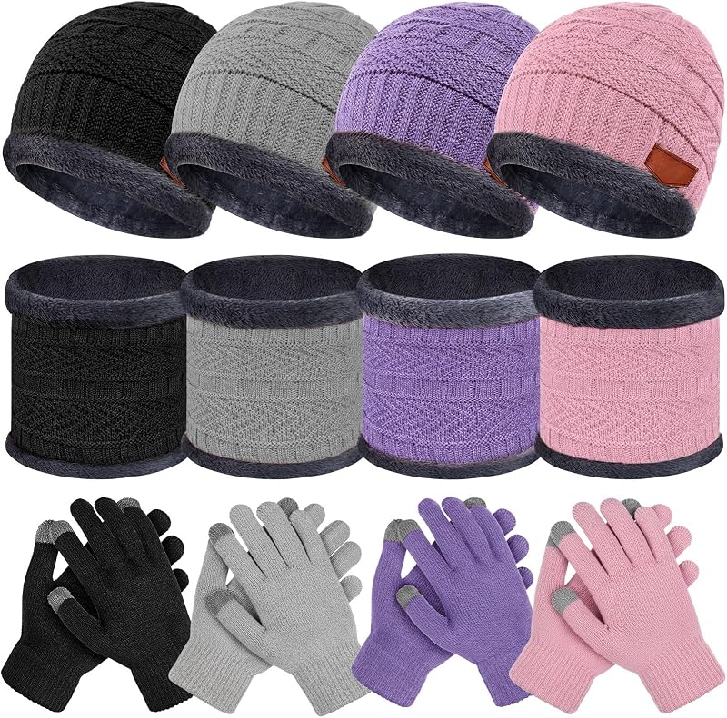 JaGely 12 Pieces Kids Winter Hat Glove Scarf Sets Thick Fleece Knitted Beanie Touchscreen Warmer Gaiter for Boys and Girls