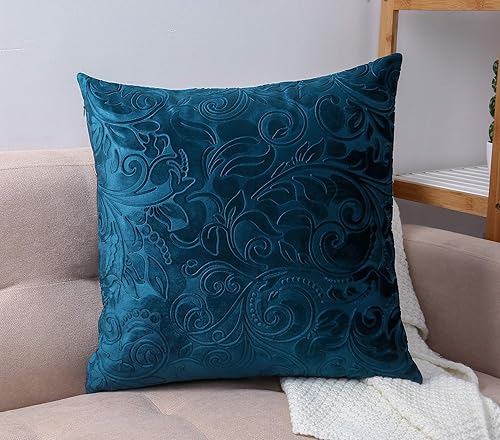 Funda de cojín TangDepot de terciopelo pesado, con relieve, tela de terciopelo floral, anaglifo