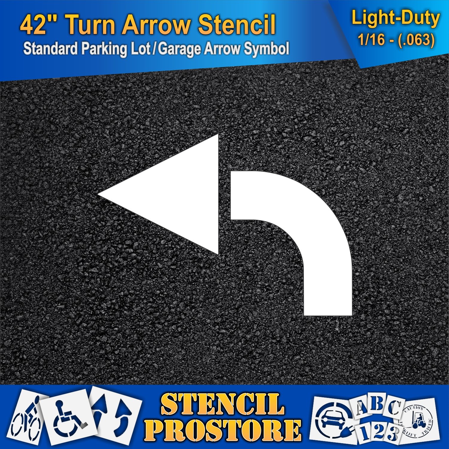 Pavement Stencils - 42 inch - Curved/Turn Arrow Stencil - 42" x 30" x 1/16" (63 mil) - Light-Duty