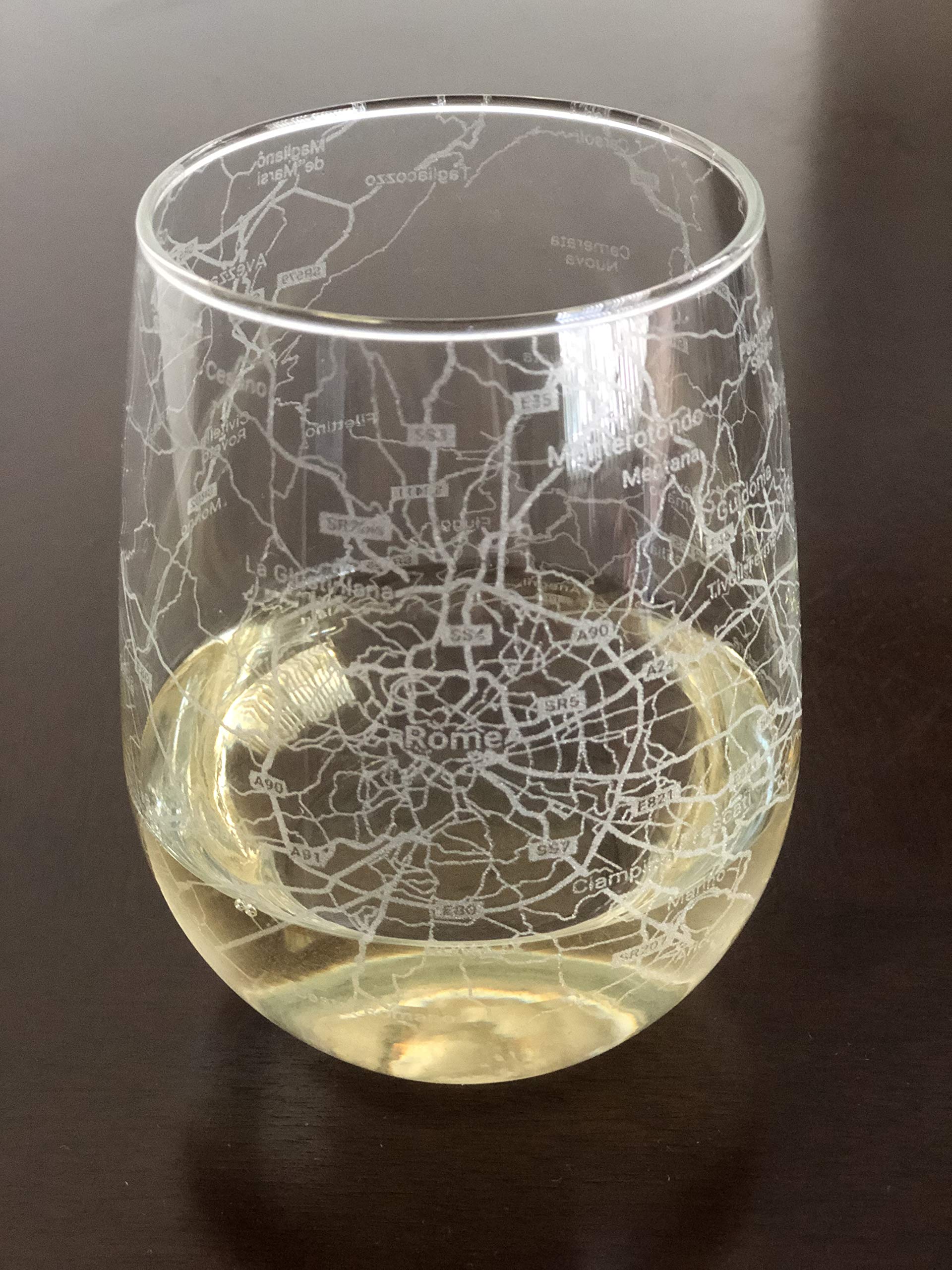 Stemless 17oz Wine Glass Urban City Map Rome Italy