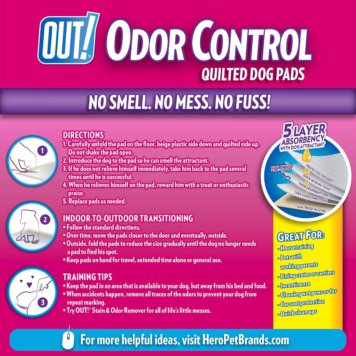 OUT! Odor Control Extra Large Dog Pads | Absorbent Pet Training and Puppy Pads | 60 Pads | 26 x 24 Inches