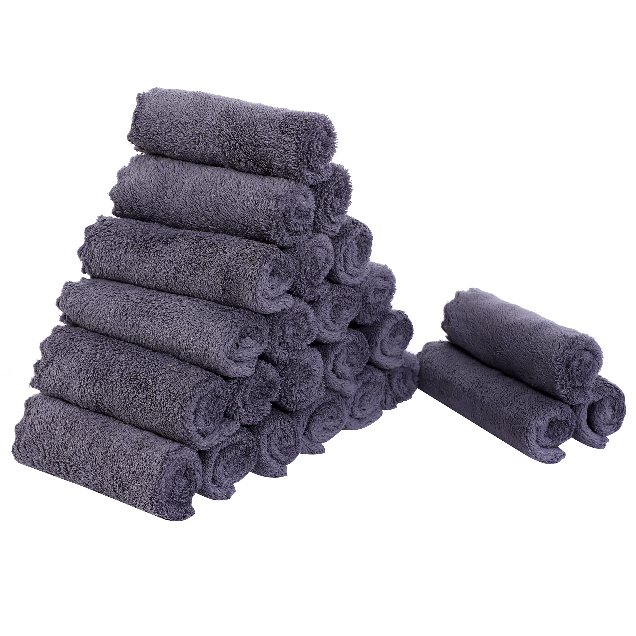 Sunny zzzZZ 24 Pack Kitchen Dishcloths - Does Not Shed Fluff - Reusable Dish Towels, Dish Cloths, Super Absorbent Coral Fleece Cleaning Cloths, Nonstick Oil Washable Fast Drying, 10 x 10 Inch (Grey)