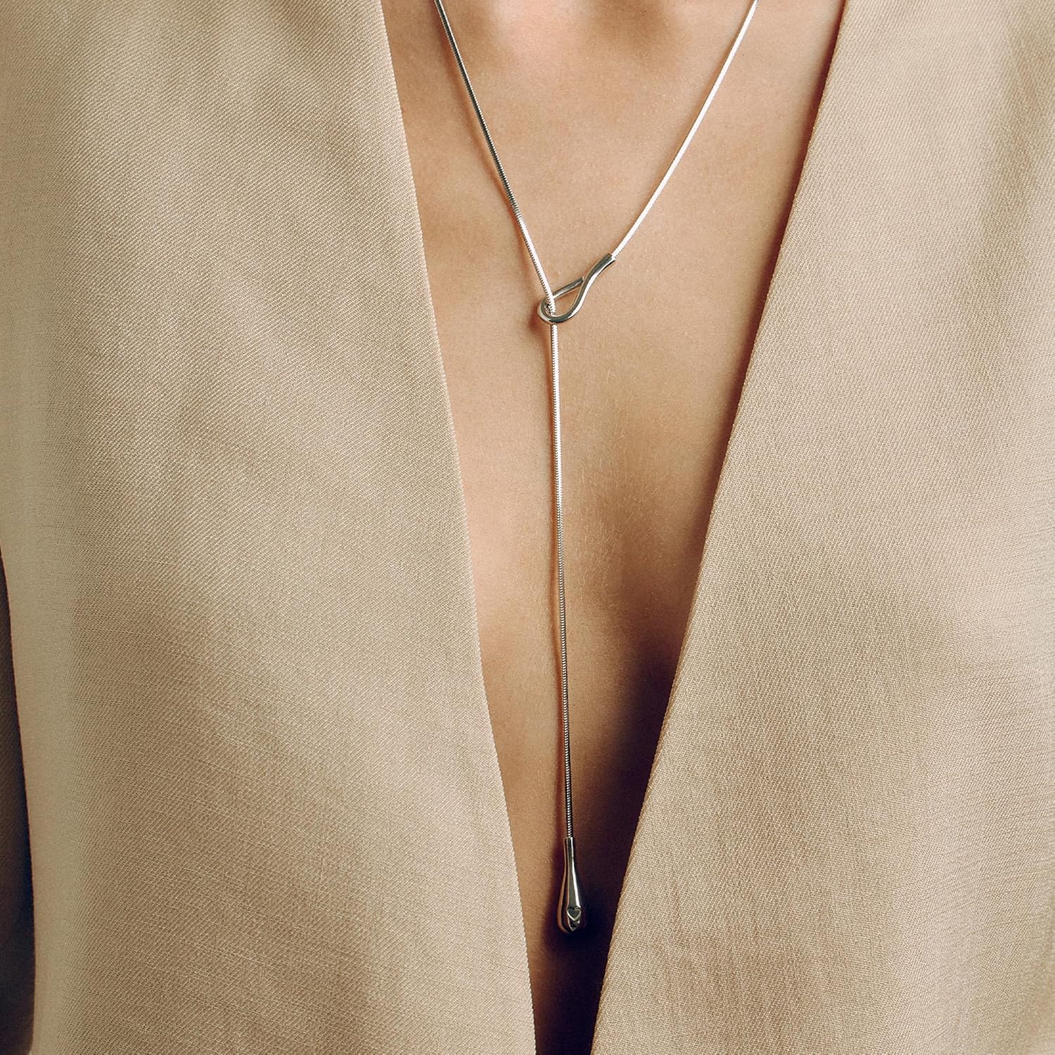 Long Toggle Necklace, Adjustable Y-Shaped Lariat Chain, Layering Statement Choker Necklace, Italian Minimalist Pendant Necklace