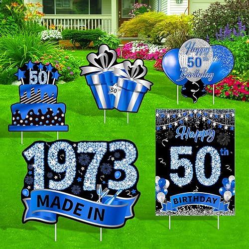 Miniatura 2 de Letrero de jardín de 50 cumpleaños color azul marino para hombres, 50 cumpleaños, fabricado en 1973, con estacas para decoración de fiesta de