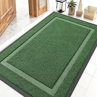 OLANLY Front Door Mat Indoor Outdoor Entrance, Waterproof All-Season, All-Weather Doormat, Sturdy Natural Rubber, Fade Resistant, Low Profile, Easy Clean Patio Porch Entryway Mat, 47x32, Green