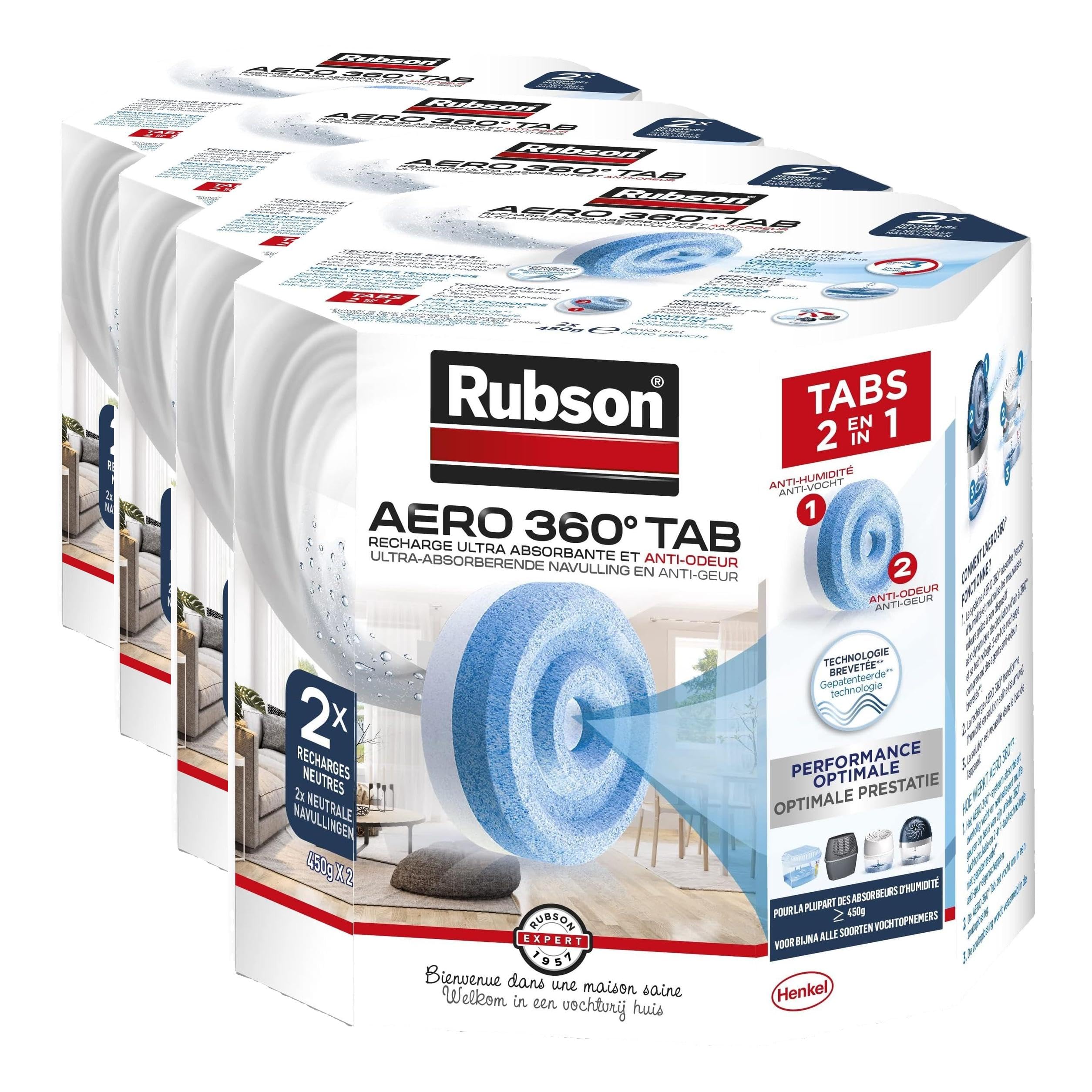 Rubson Aero 360 Nachfüll-Tabs für Luftentfeuchter, 2 Stück (Packung mit 4)