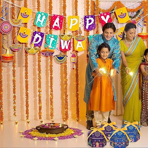 Miniatura 8 de Paquete de 12 bolsas de regalo con palabras de Diwali con calcomanías, bolsas de regalo para fiestas de festival de luces, bolsas de regalo de