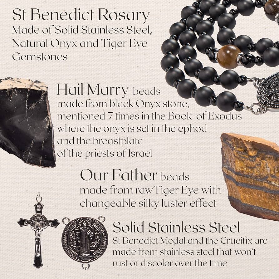 Amazon.co.jp: iPoplor Black Rosary Beads Catholic for Men