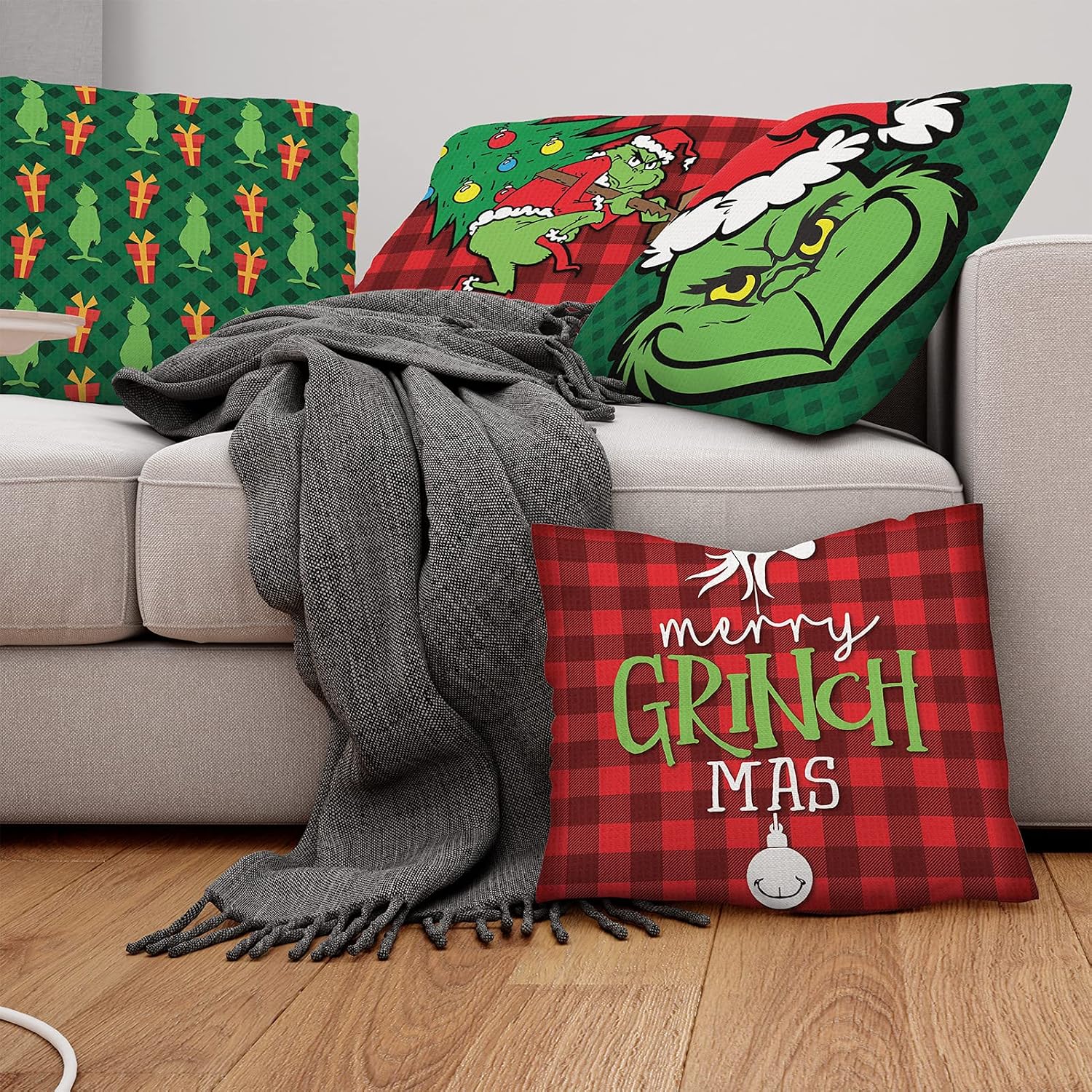 Christmas Pillow Covers 16x16 Set of 4 Cushion Case for Sofa Couch Decoration