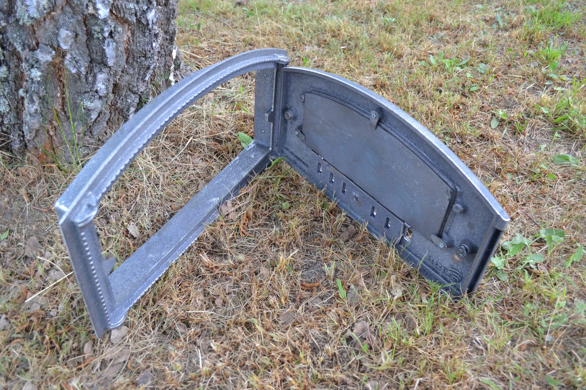 SEZAM Backofentür aus Gusseisen mit Luftregulierung, nach rechts öffnend, Pizzaofentür - Brotofen - Steinofentür, 48,5 x 6,5 x 27,5 cm - halbrund, ohne Bemalung