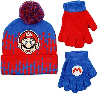 Nintendo Boys Winter Hat and Gloves Set Ages 4-14 Years
