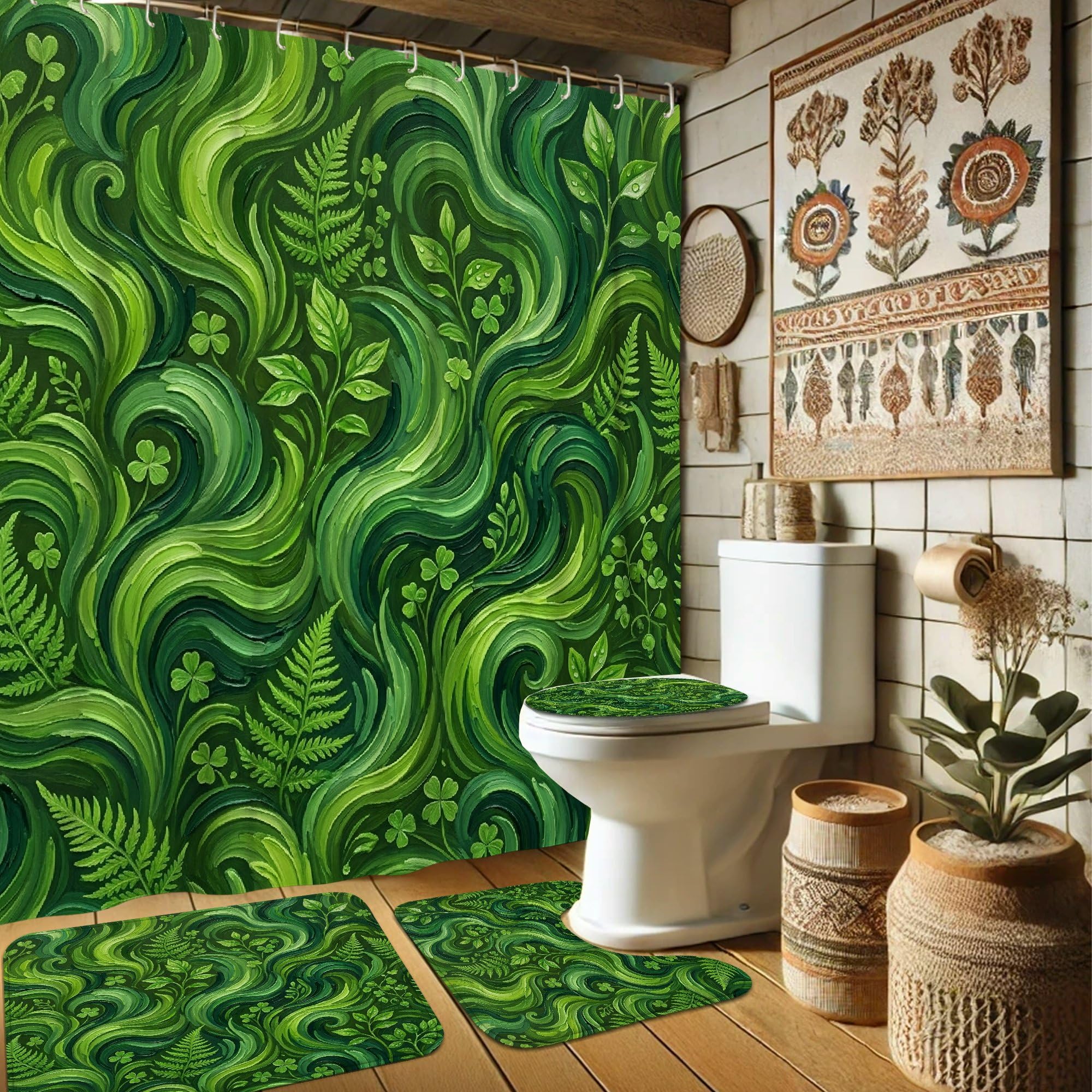 Rideau de douche fougère 183x183 cm en polyester imperméable