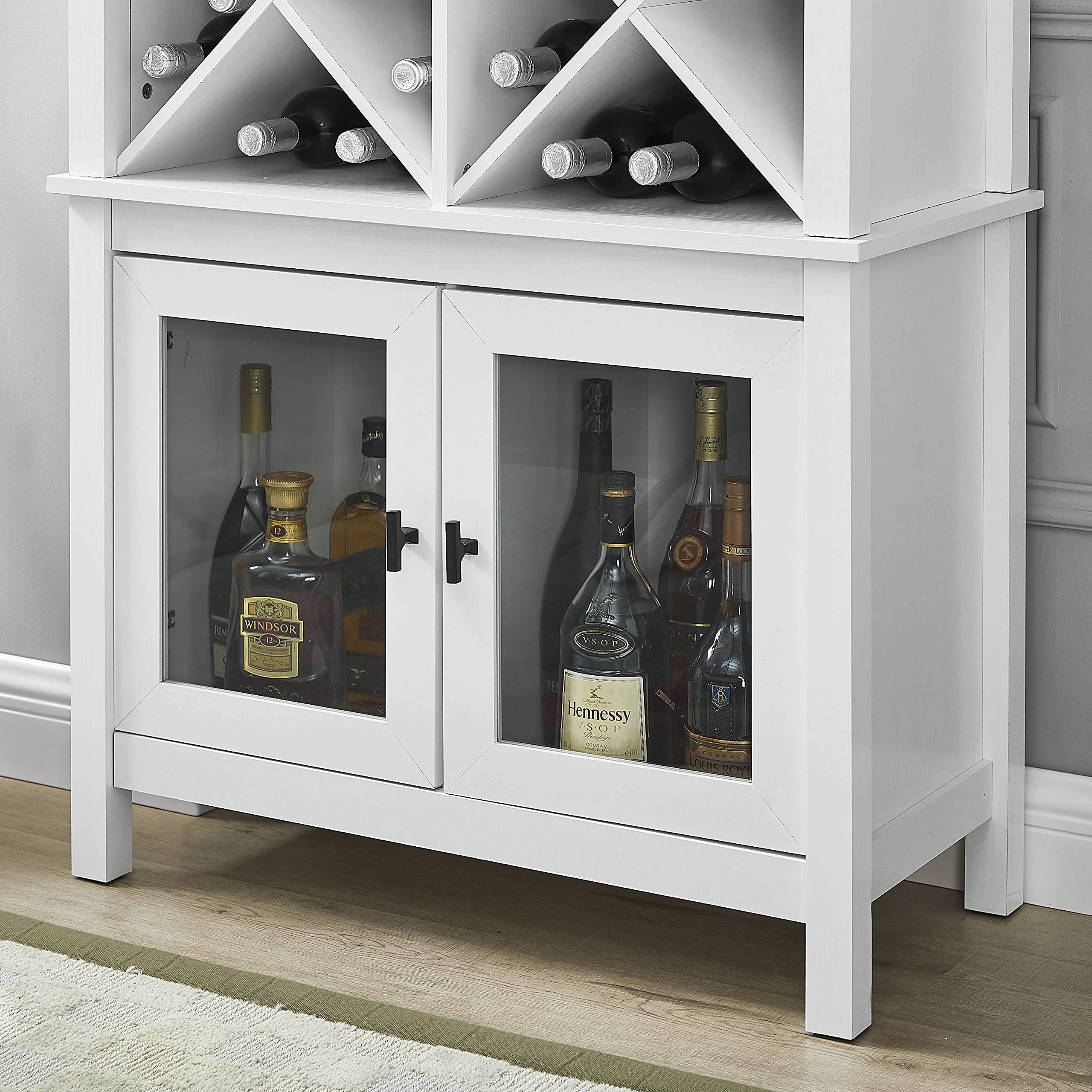 Home Source Jill Zarin White Bar Bookshelf with Glass Doors