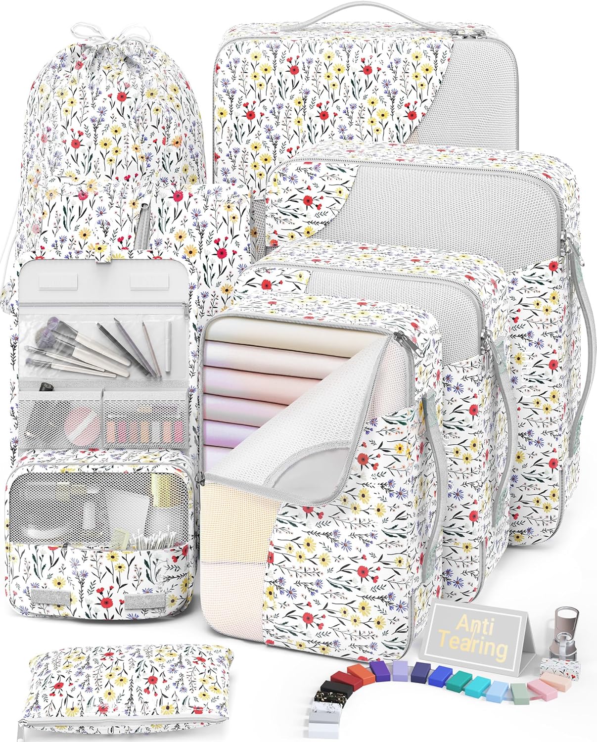 8 Set Packing Cubes for Travel, Gifts for Women Mom,Anti-Tearing Suitcase Organizer for Luggage with Shoe & Hanging Toiletry Bag,OlarHike Vacation Essentials & Accessories for Cruise Ship,Flower