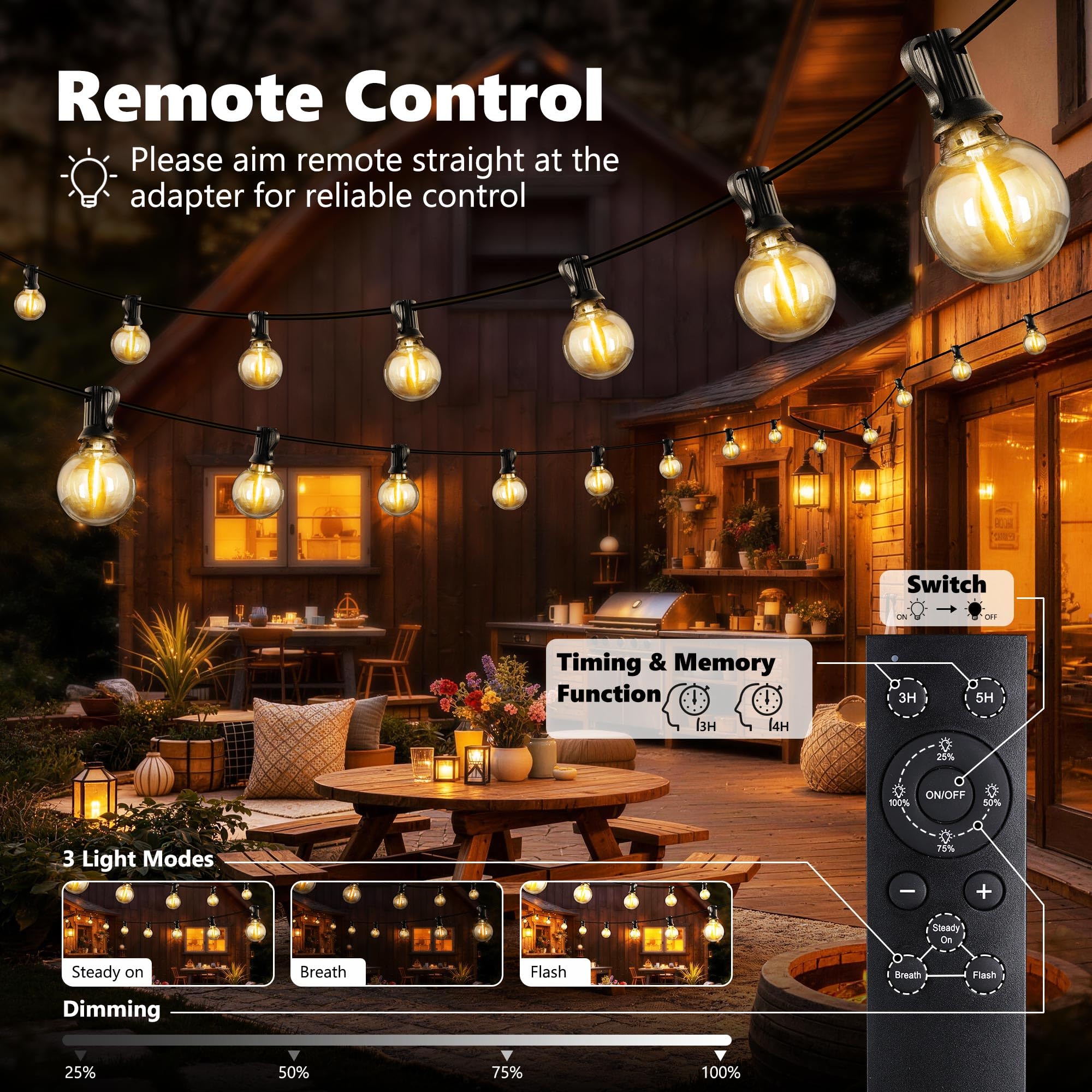 Joomer Guirnalda Luces Exterior, 20M Guirnaldas de Luces Exterior con 27+1 G40 Bombillas, 3 Modos Impermeable Luces Led Interior con Enchufe para Jardín, Patio, Café, Fiesta, Terraza