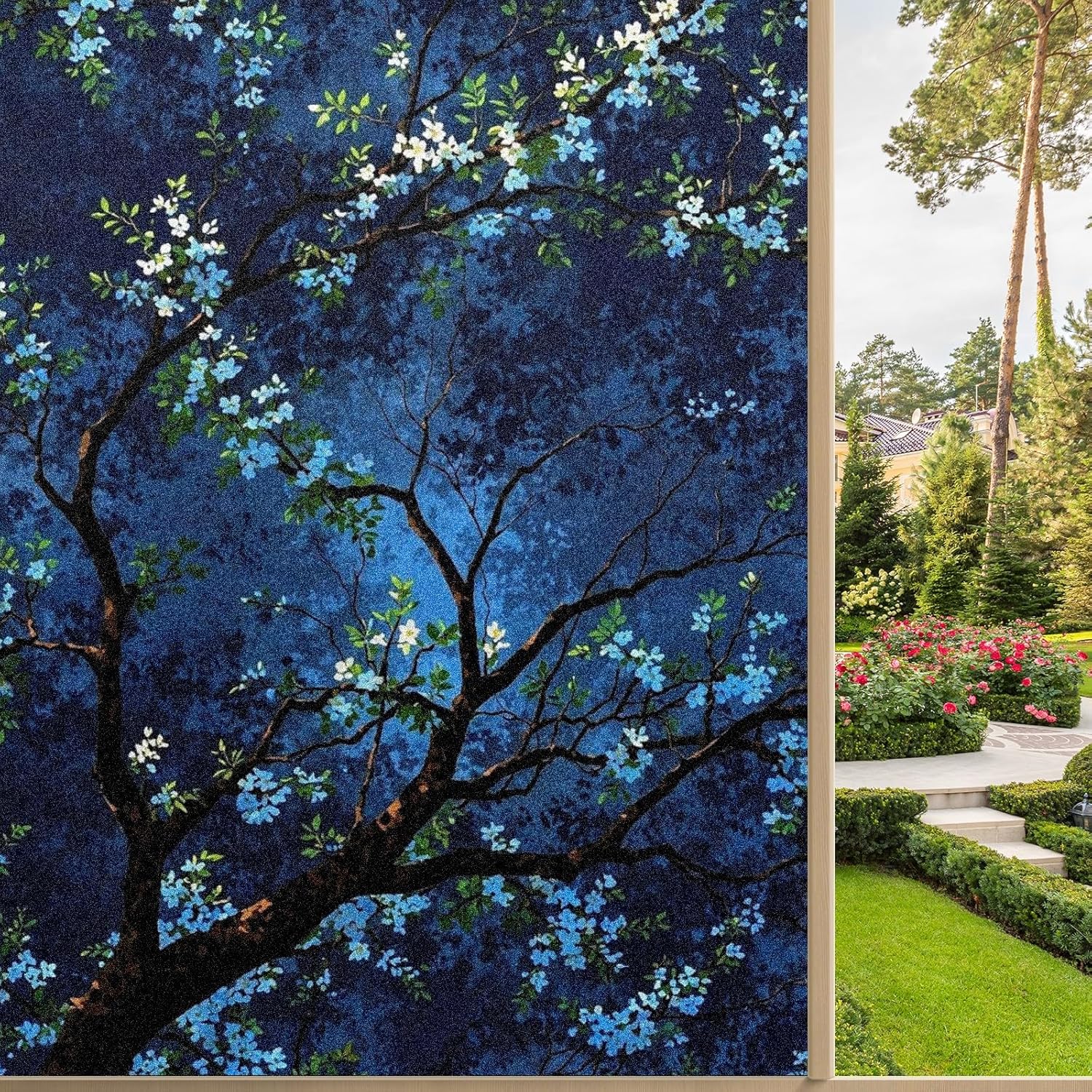 One-Way Privacy Window Film Premium PET Material UV Blocking Heat Control 95% Privacy Protection Window Films Window Decals for Home Office Sky Flower