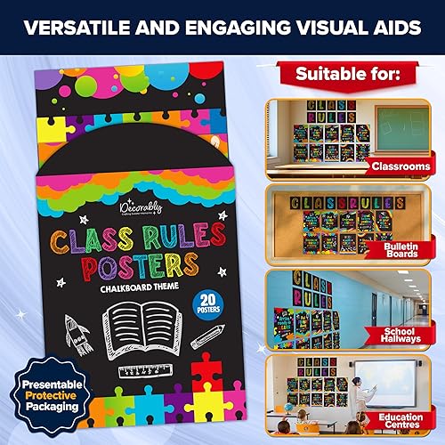 Miniatura 5 de Decorably Póster de 20 reglas de pizarra para el aula, para escuela secundaria, media y primaria, inspirador, laminado mate, para pasillos