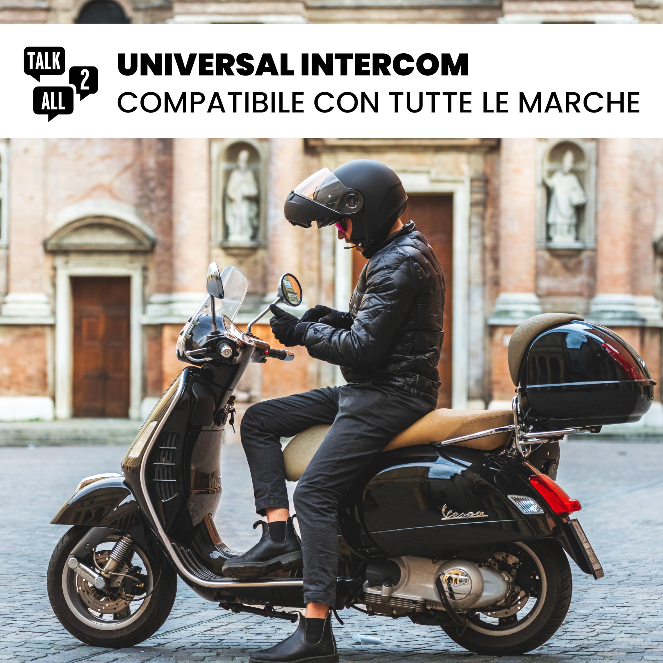 Midland - Interfono Moto Bluetooth BTGO Uni, Auricolari Casco Impermeabili per Tutti i Caschi, 200m, Batteria 8H, Universal Intercom, Audio Stereo con DSP, Compatibile con GPS e Interfoni Altre Marche