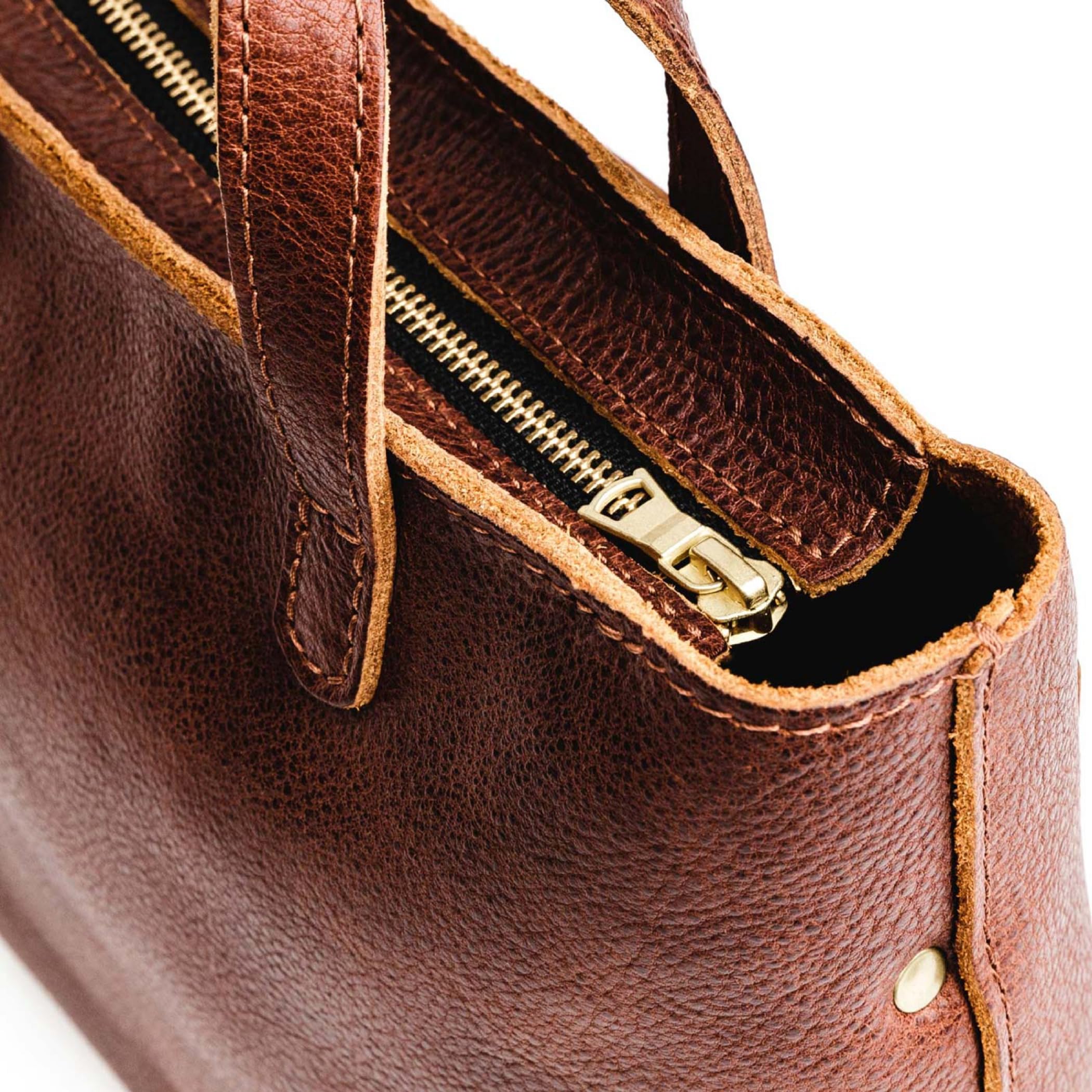 Portland Leather Goods Mini Zipper Crossbody Tote Bag for Women – Handmade from the Finest Full-Grain Hides – Features an Outside Pocket & an Adjustable Strap – Nutmeg
