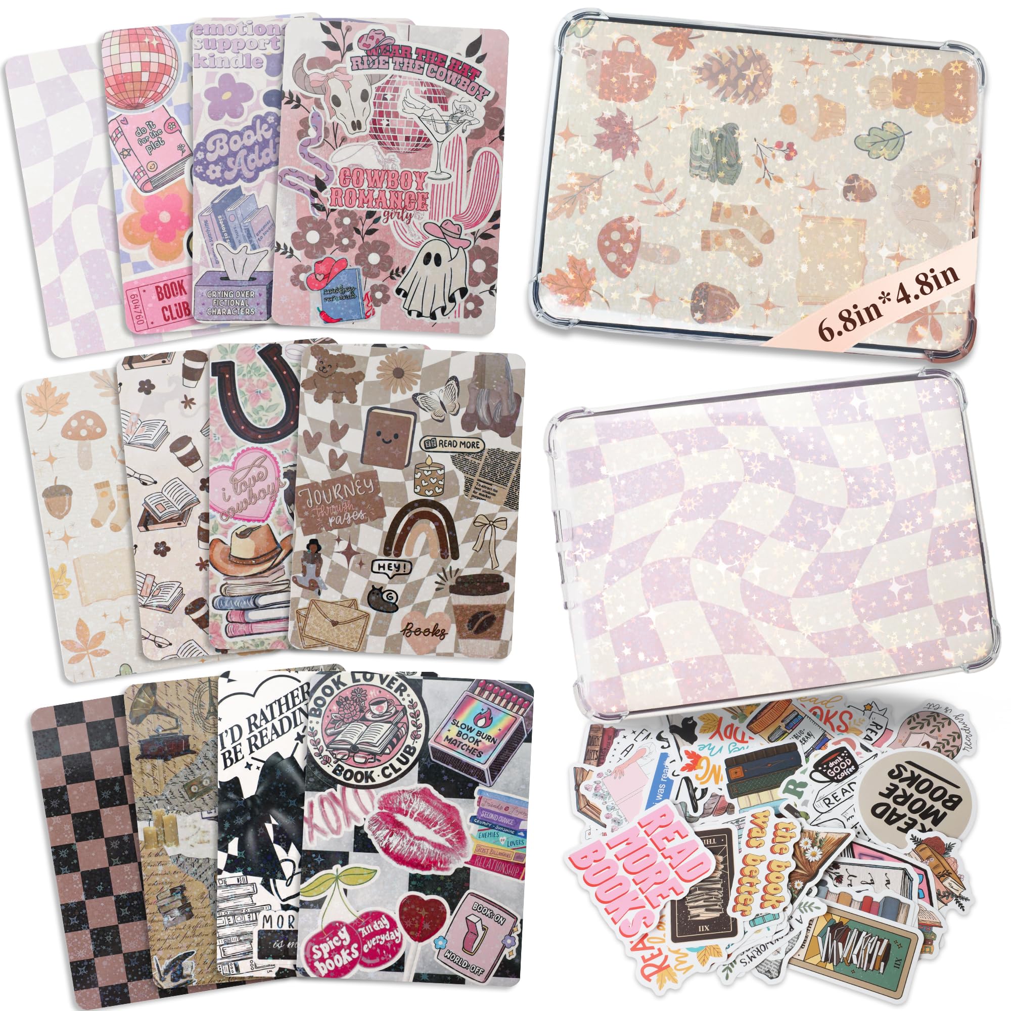 12 x E-Reader Inserts, 50 x Cute Stickers for Transparent Case, 17.5 cm Paper White Insert, E-Reader Accessories, Best Gift for Book Lovers, Pink-image-46