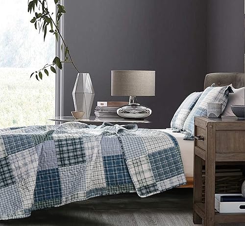 Miniatura 3 de Juego de edredón de tamaño Queen, colcha a cuadros, juego de ropa de cama para hombres y niños, colcha de retazos para el hogar, moderna, suave,