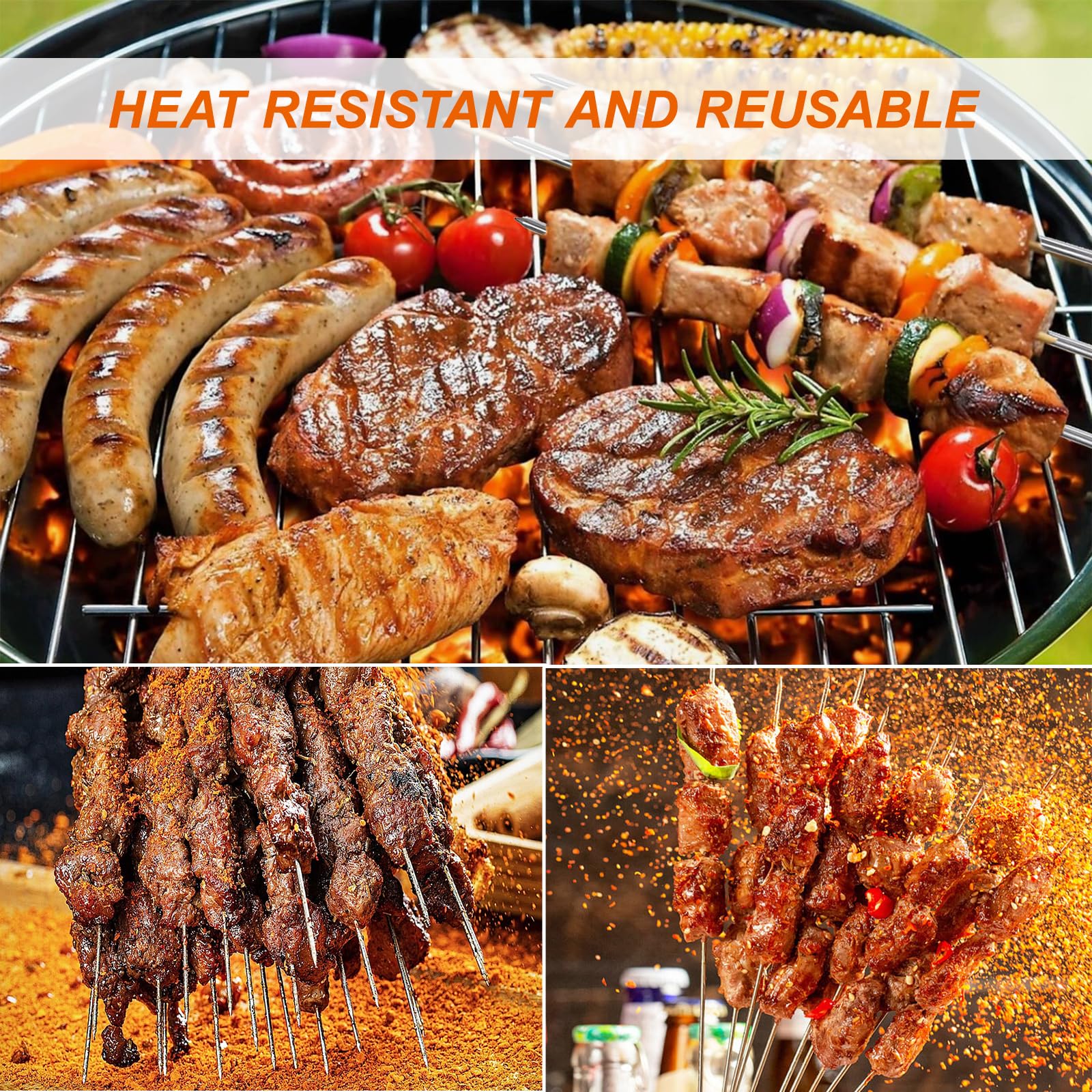 20PCS 304 BBQ Metal Skewers Stainless Steel,Reusable & Durable,11.81"/30cm Metal Kebab Skewers for Oven Grill & Barbecue - Image 4