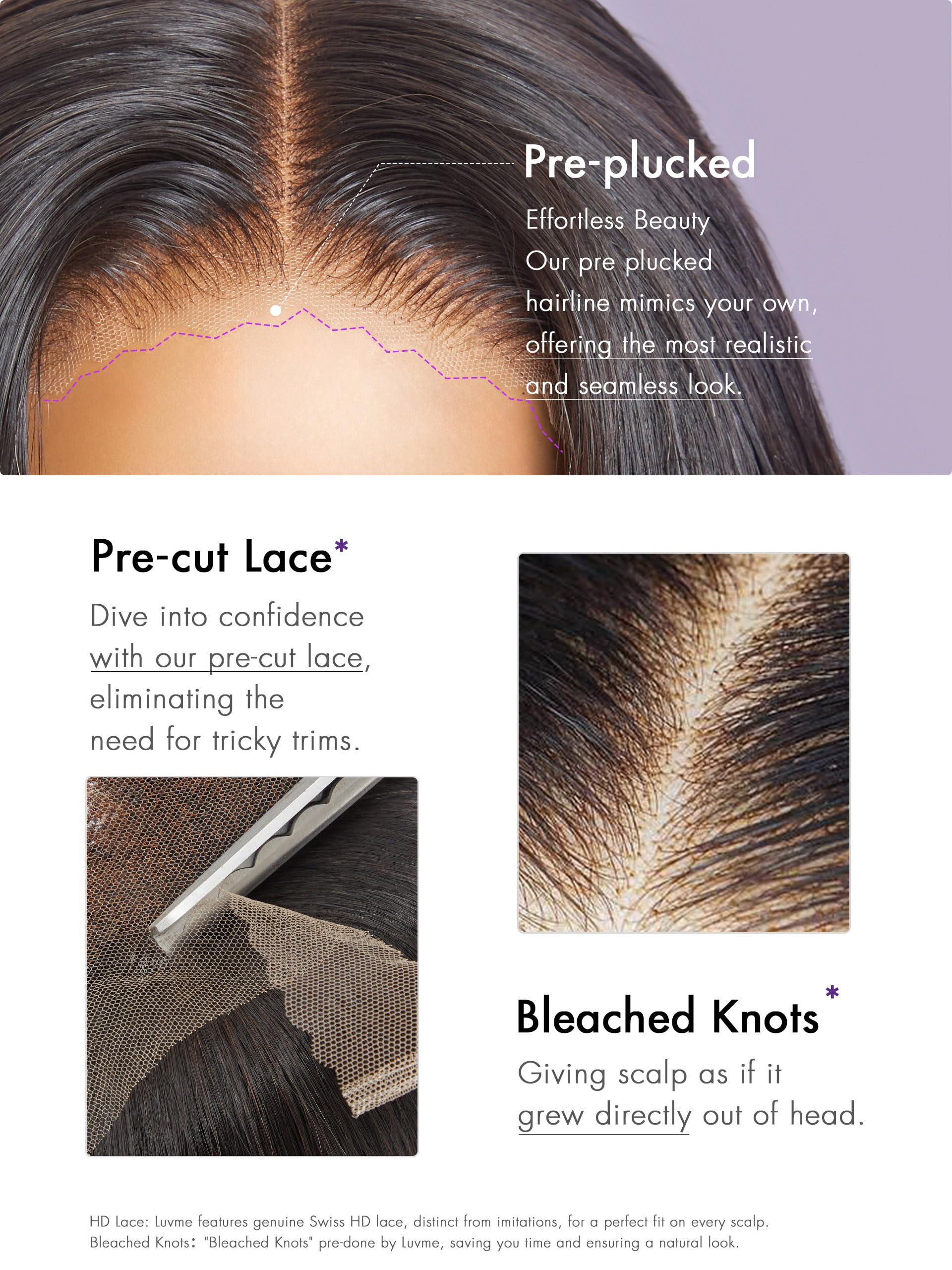 Closure 14” unit, Pre-plucked, bleached knots, Straight Human Hair Wigs 5×5 6x6 HD Lace Closure Wig main image 3