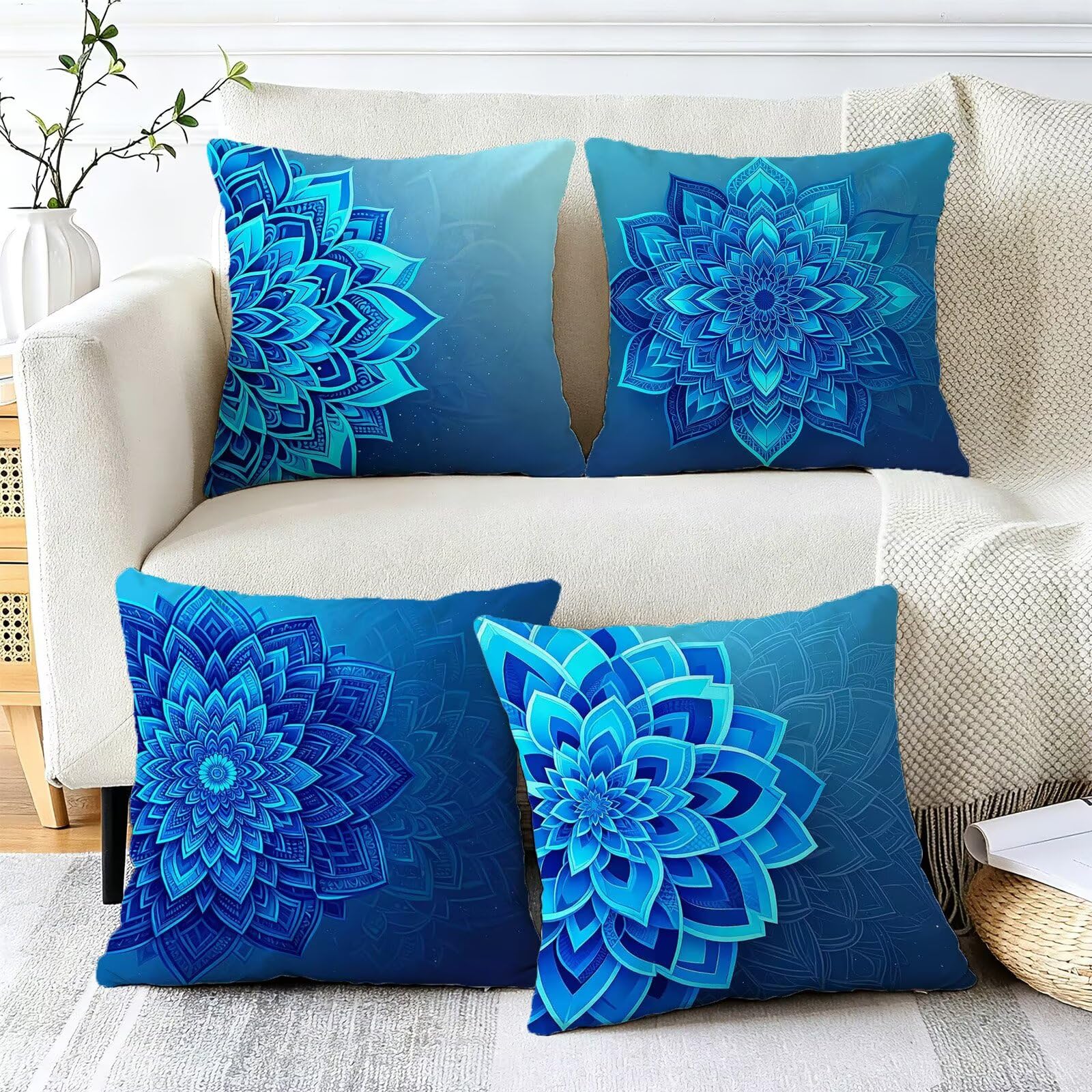 Blu Federe Cuscini Divano 40x40cm, Cuscini da Esterno Set de 4, Cod-225